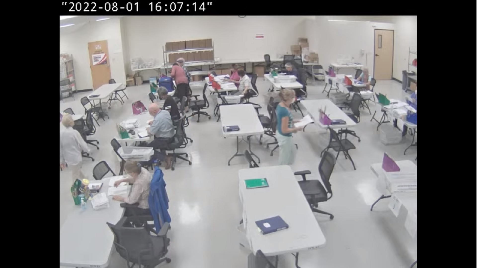 Workers inside Pima County's ballot tabulation room are shown in this screen capture from August 1, 2022, one day before the Arizona primary election.