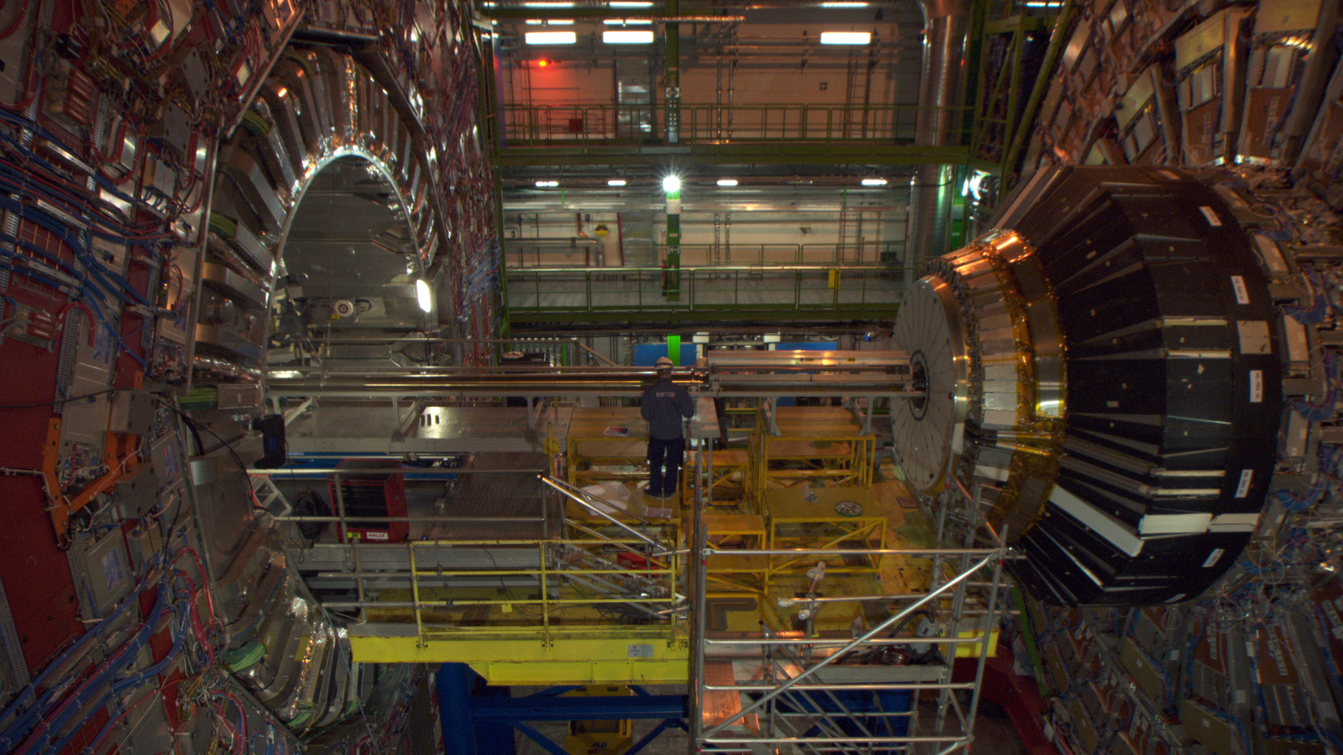 Worker inside the Large Hadron Collider project in Switzerland.

