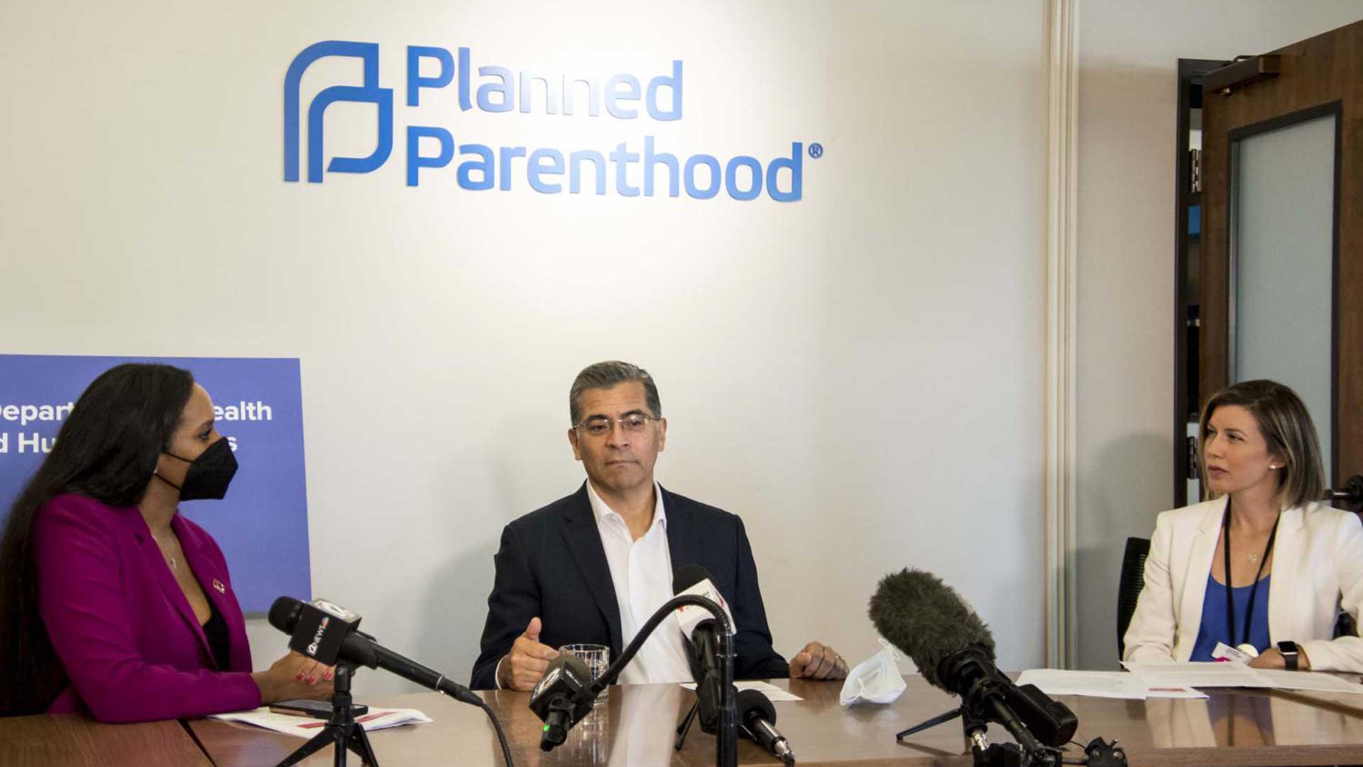 Secretary of Health and Human Services Xavier Becerra speaks with abortion providers in Phoenix on Aug. 18, 2022.