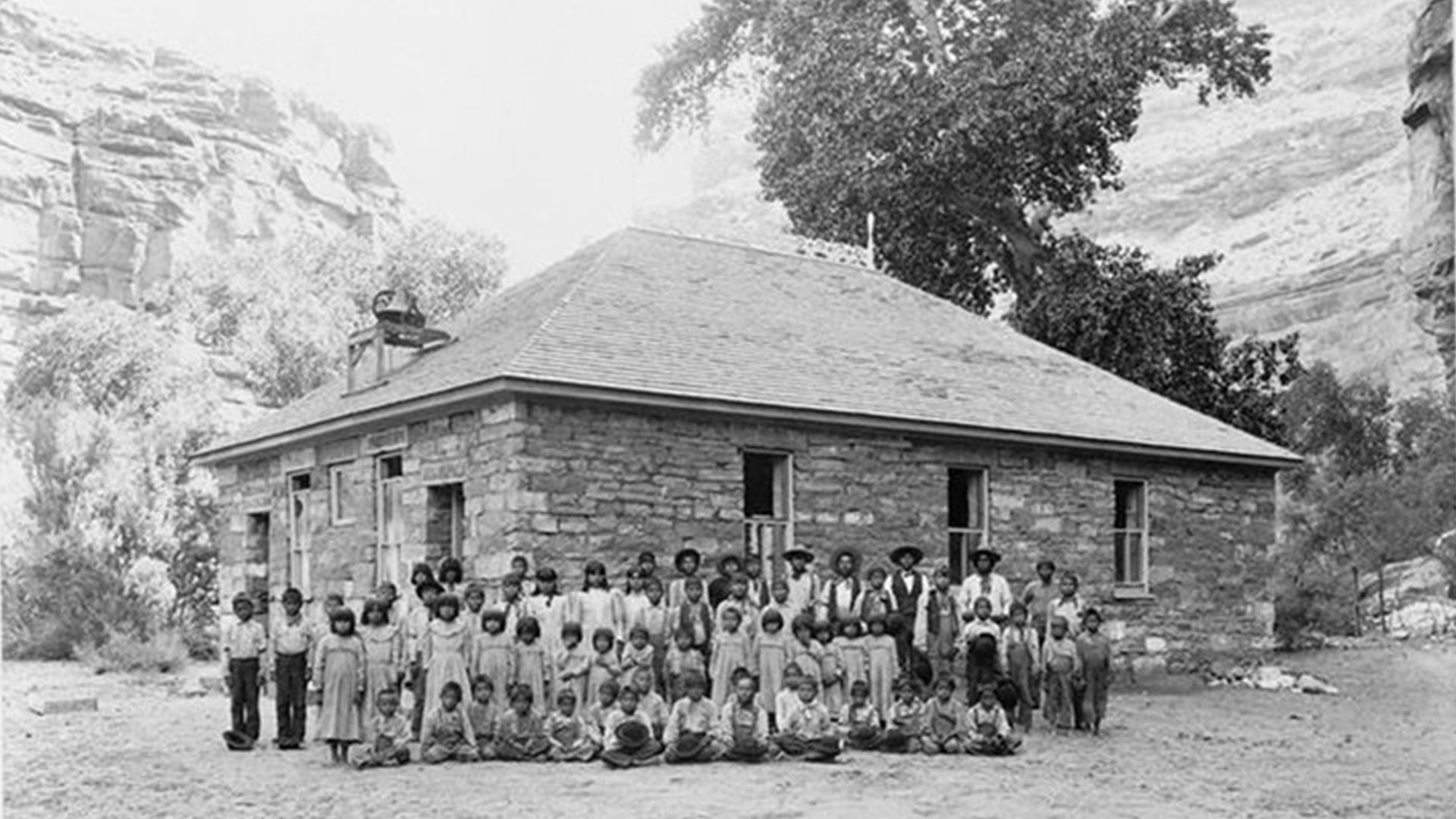 Children at Havasupai Indian School in Cataract Canyon, Arizona, in 1901. Arizona had scores of such boarding schools for Native children in the 19th and 20th centuries.