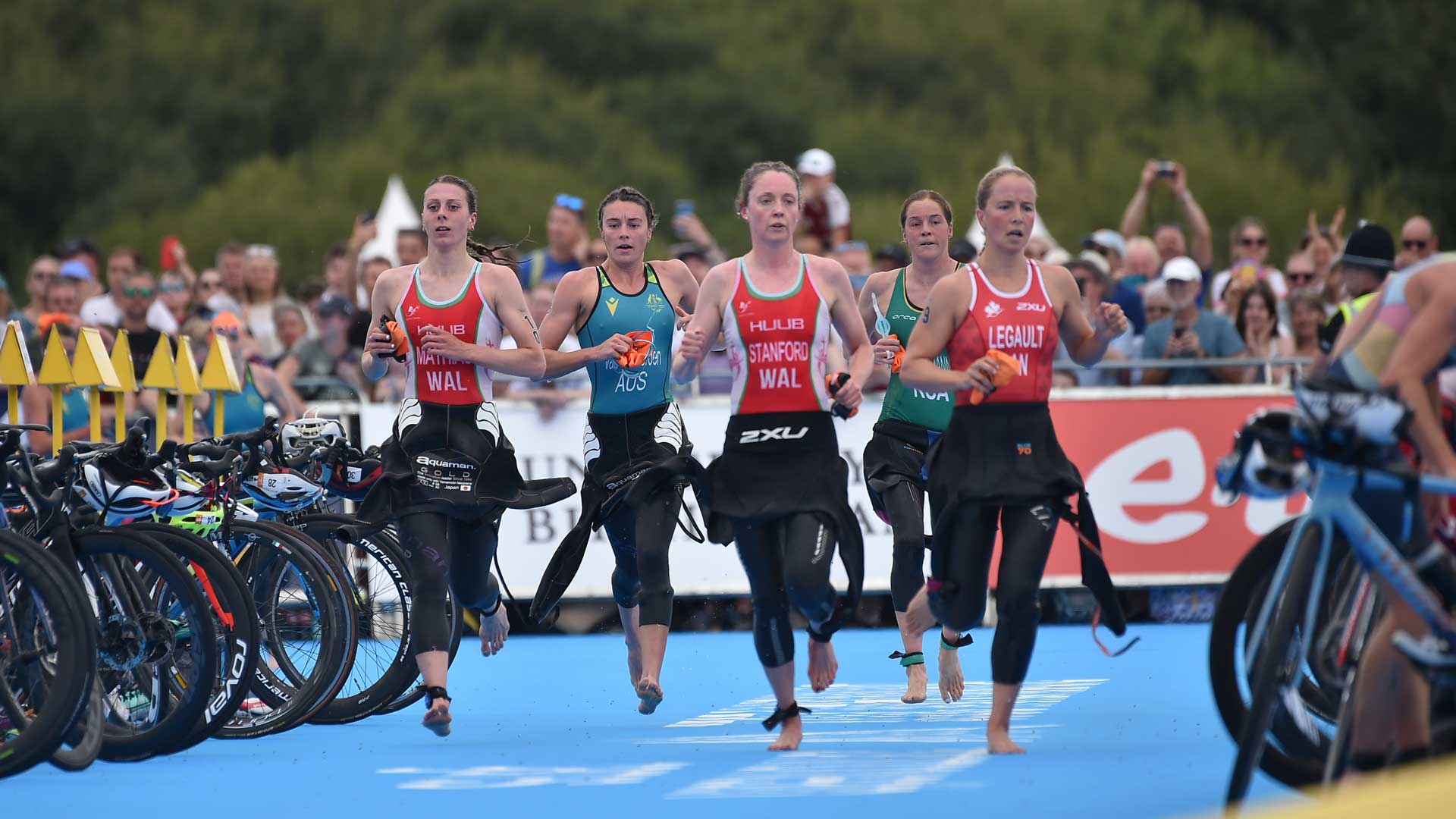 Athletes compete in the women's individual triathlon at the Commonwealth Games in Birmingham, England, Friday, July 29, 2022. 