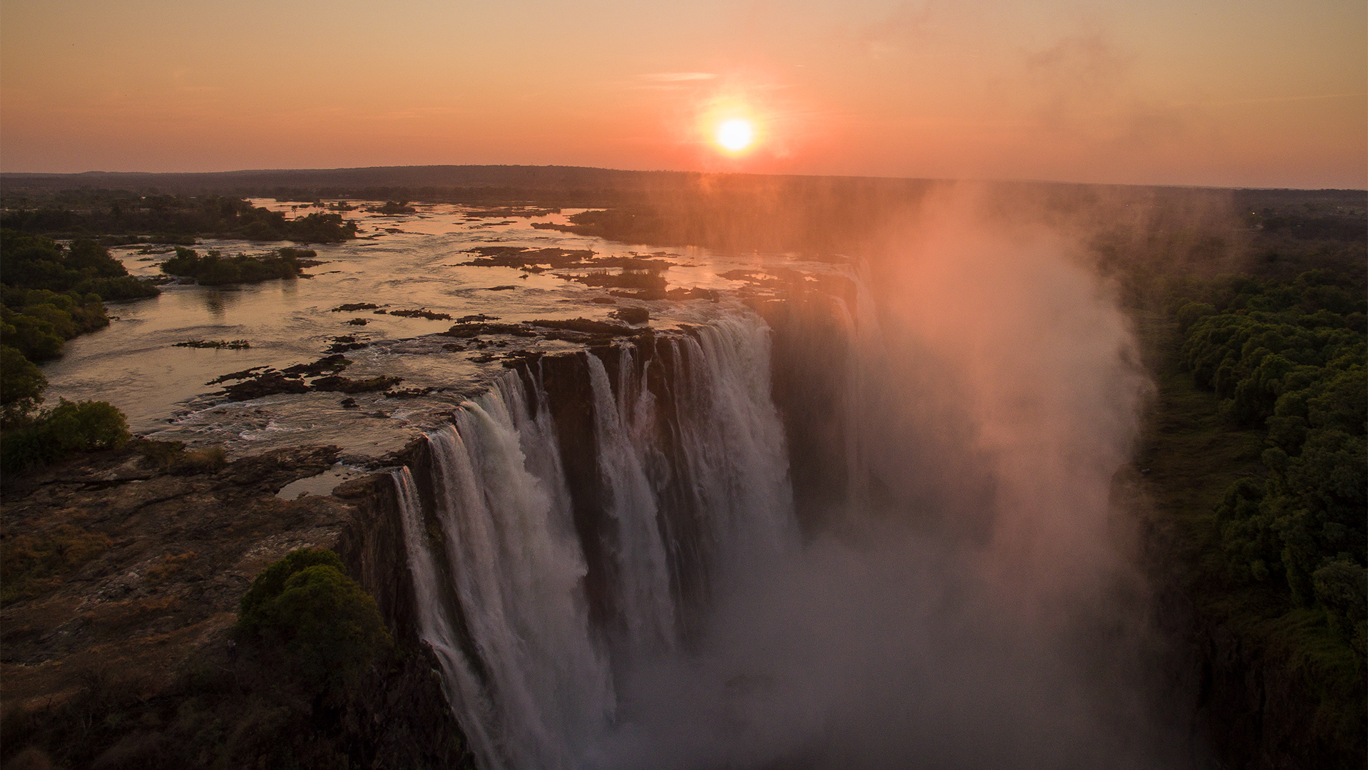 Victoria Falls at sunset, Zambia.