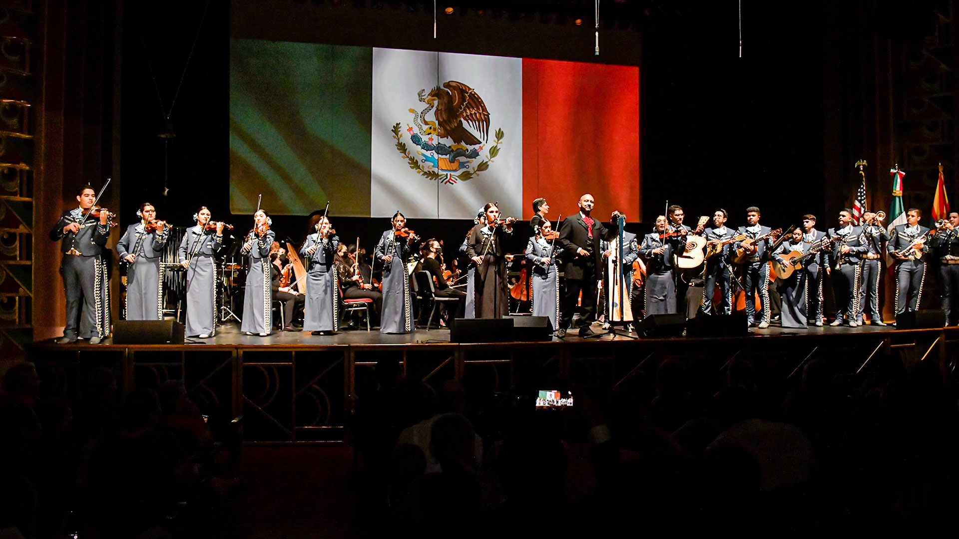 Mariachi Aztlán de Pueblo High School perform with vocalist and the Tucson Symphony Orchestra for the annual Mexican Independence Day concert on Thursday, Sep. 15, 2022 at the Fox Theatre in Tucson. The event is hosted by the Consulate of Mexico and Tucson-Mexico Sister Cities. 