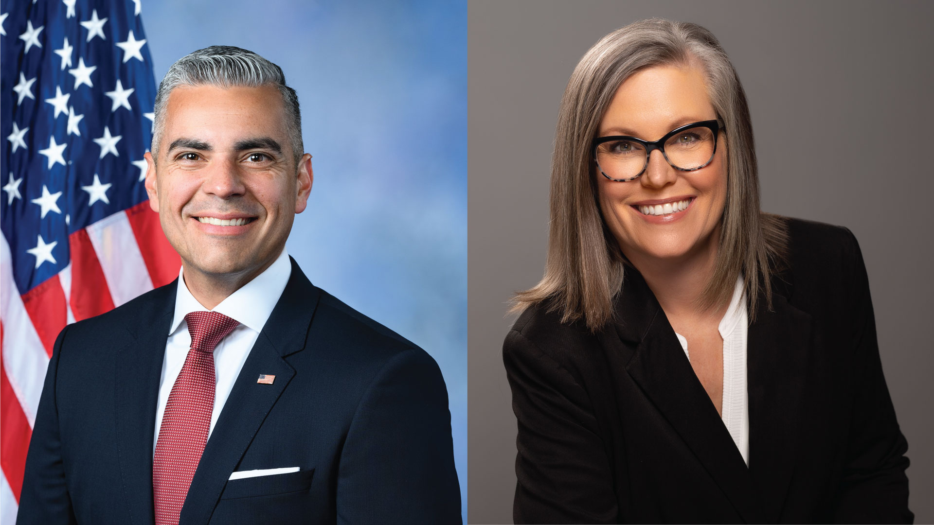 Two of Arizona's new elected officials, Republican Congress Member Juan Ciscomani (left) and Governor Katie Hobbs (right).