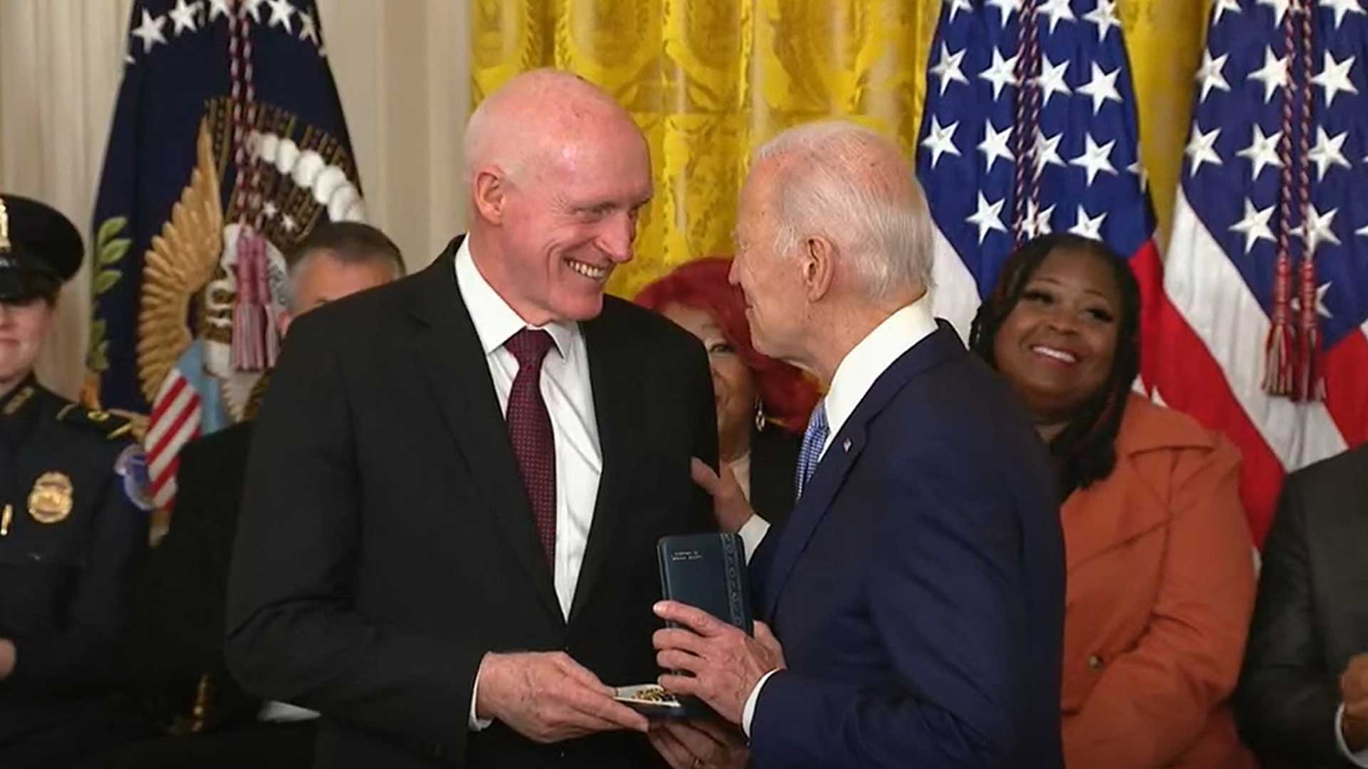 Former Arizona House Speaker Rusty Bowers, right, was one of 12 people honored by President Joe Biden on Friday, the second anniversary of the Jan. 6. insurrection, for their efforts to defend democracy during and after the attack on the Capitol.