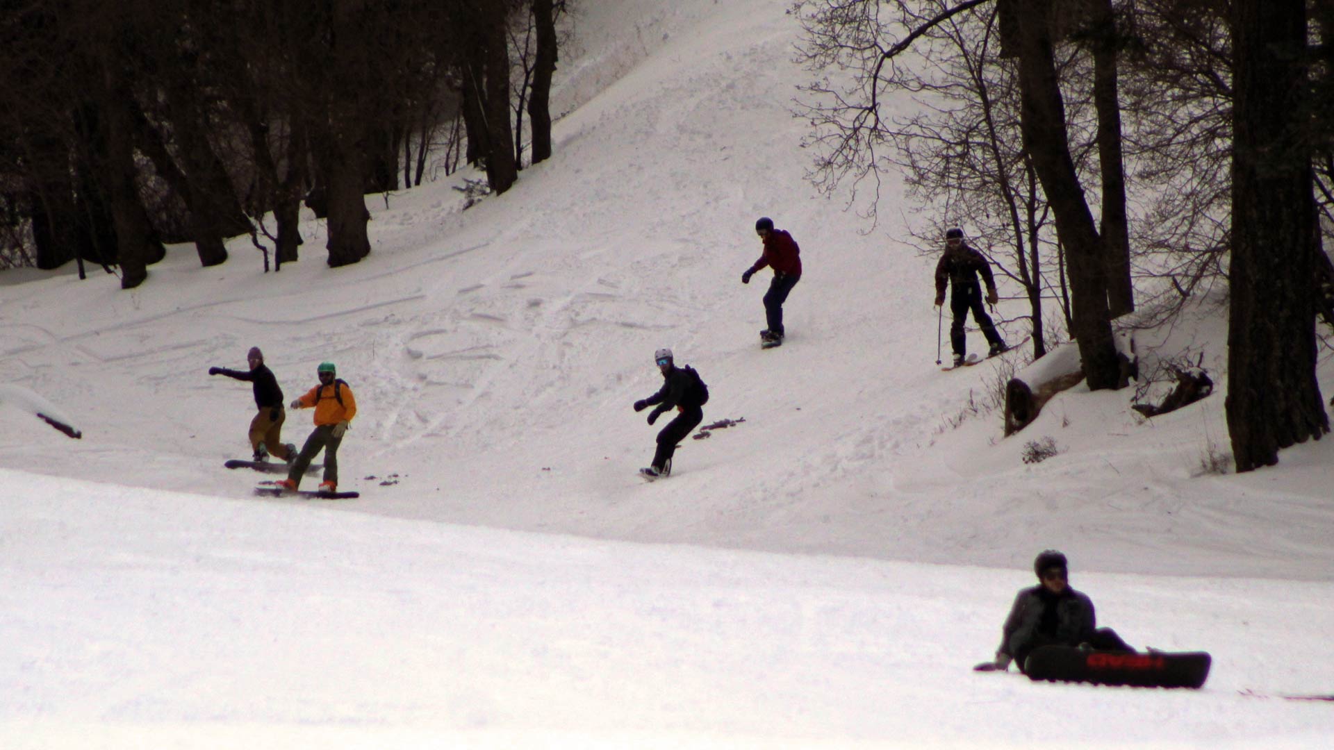 Wide shot of ski slopes