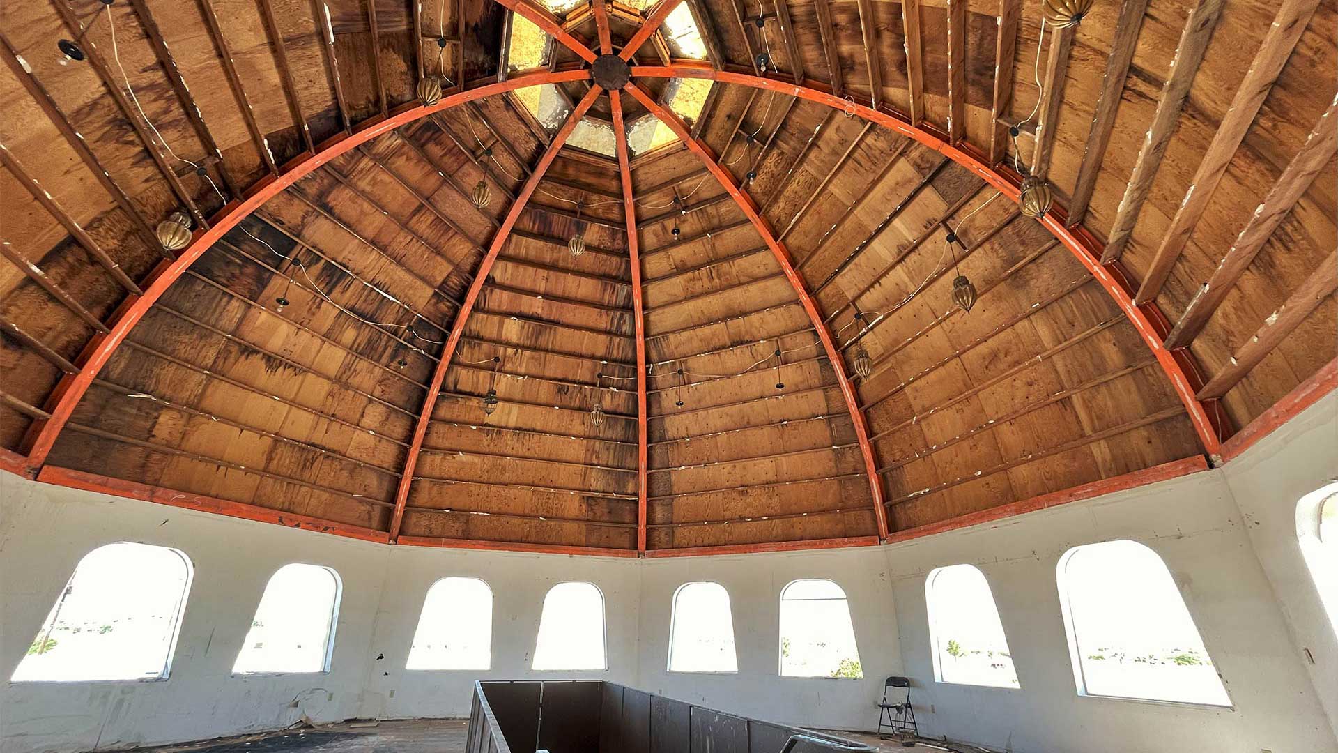 Inside the dome atop of the Tabernacle of the Miracle Valley Bible College in Cochise County, AZ. July 31, 2023. 