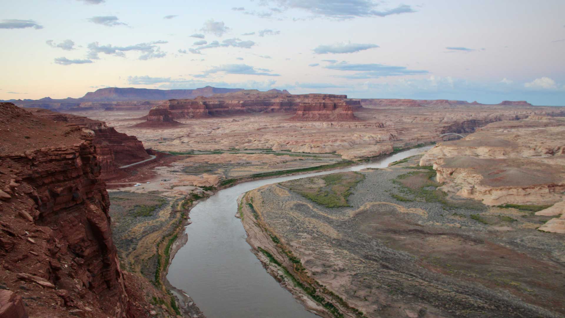 The Colorado River flows near Hite, Utah on July 4, 2022.