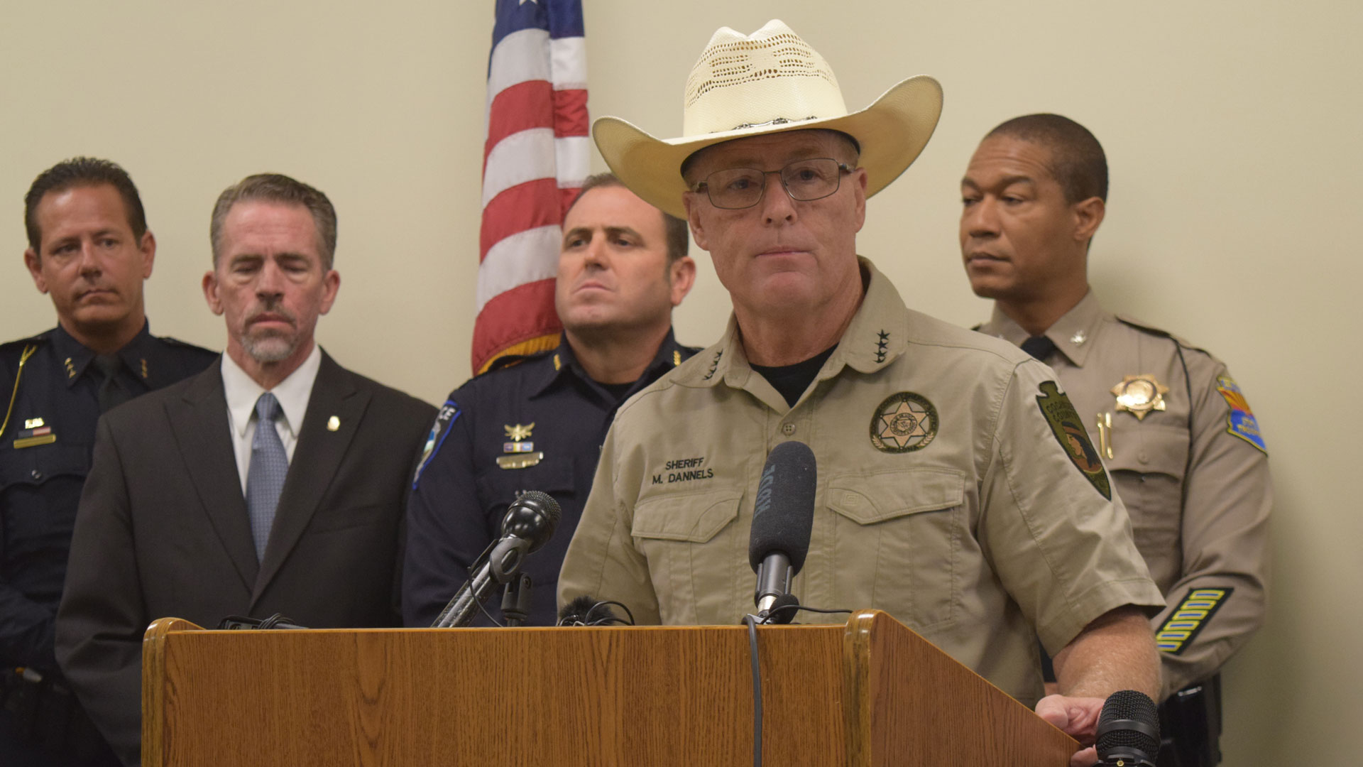 Cochise County Sheriff Mark Dannels speaks at a press conference in Sierra Vista on Oct. 24, 2023.