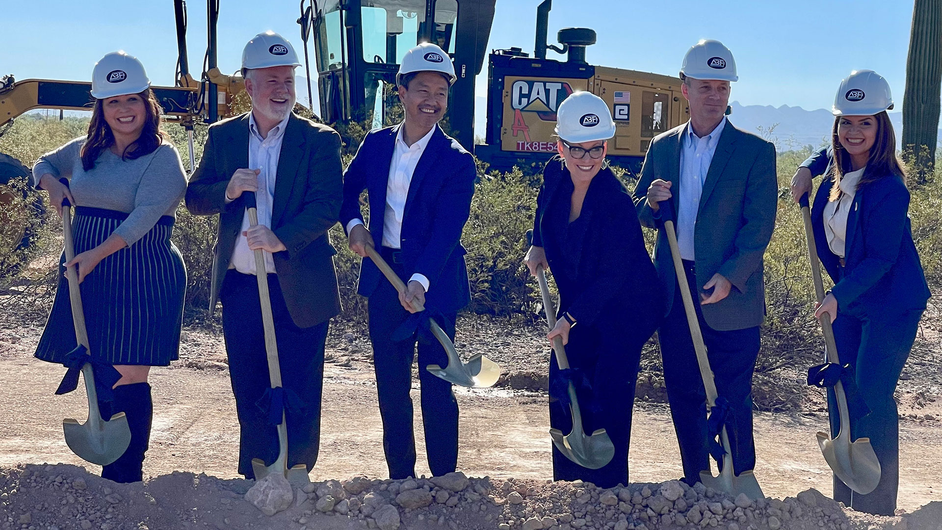 Officials break ground at the site of the American Battery Factory in Tucson, Ariz., on Thursday, Oct. 26, 2023.