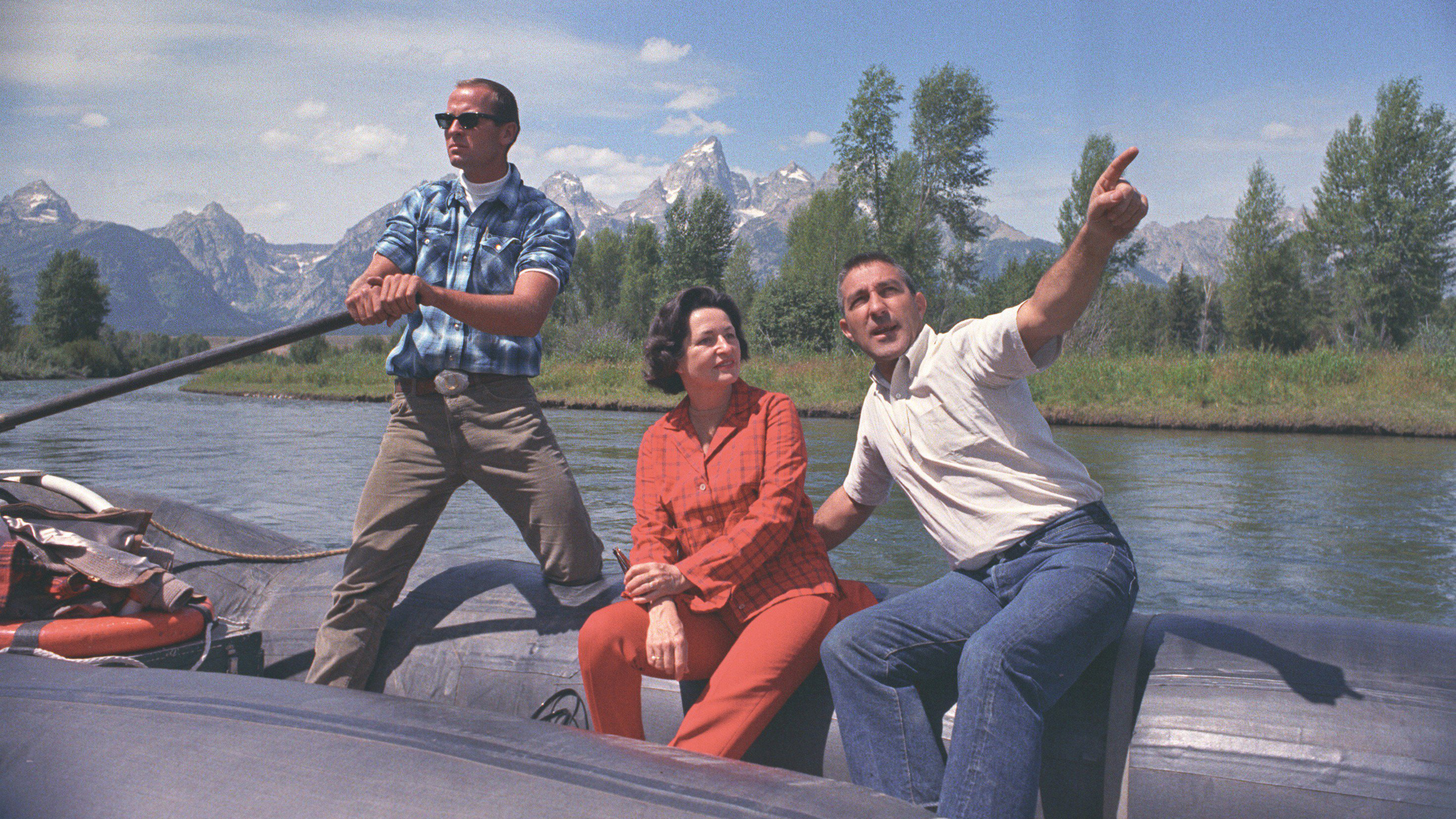 Sec. Stewart Udall vists Grand Teton National Park in Wyoming with Lady Bird Johnson on Aug. 16, 1964. 