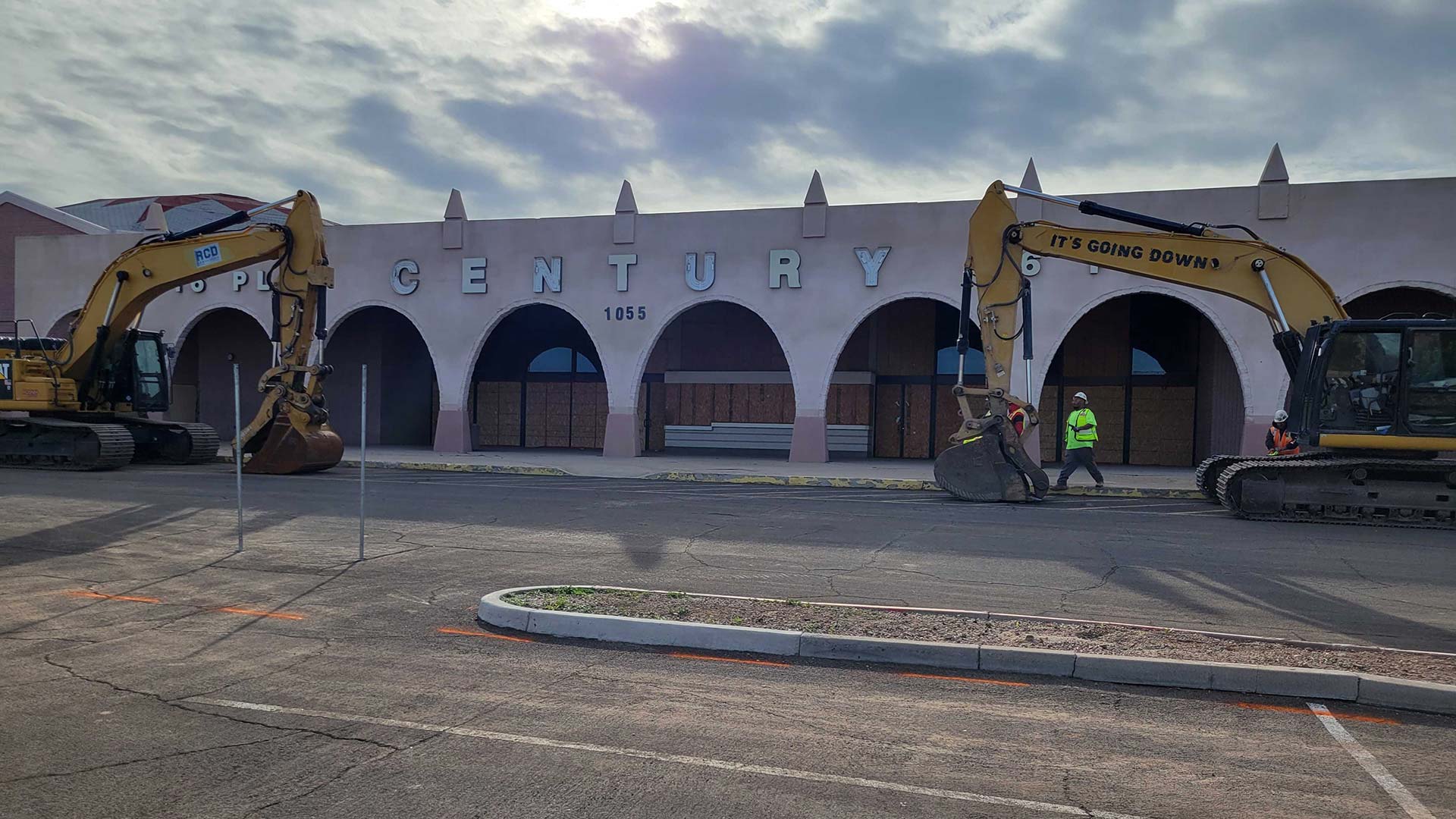 Crews prepare to start demolition on the former Century Park 16 movie theater. The site falls within an area where land owned by the Pascua Yaqui tribe can make land it owns a part of its reservation.