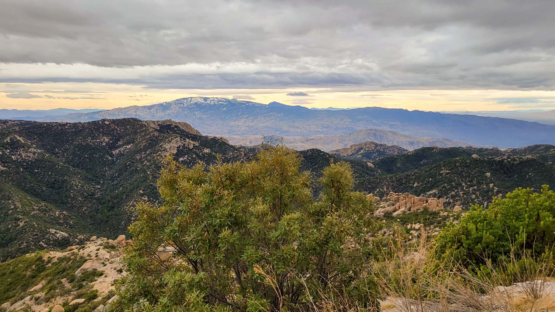 Snow tops Mica Mountain, a peak in the Rincon range east of Tucson.