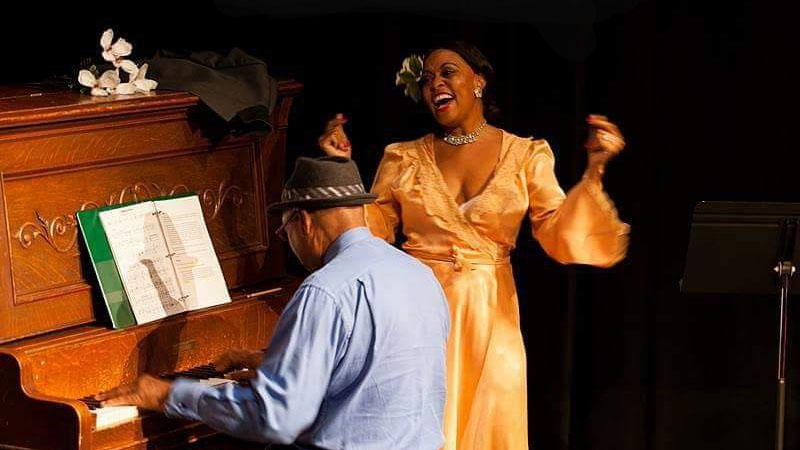 Synthia L. Hardy as Billie Holiday in her play "Billie! Backstage with Lady Day".