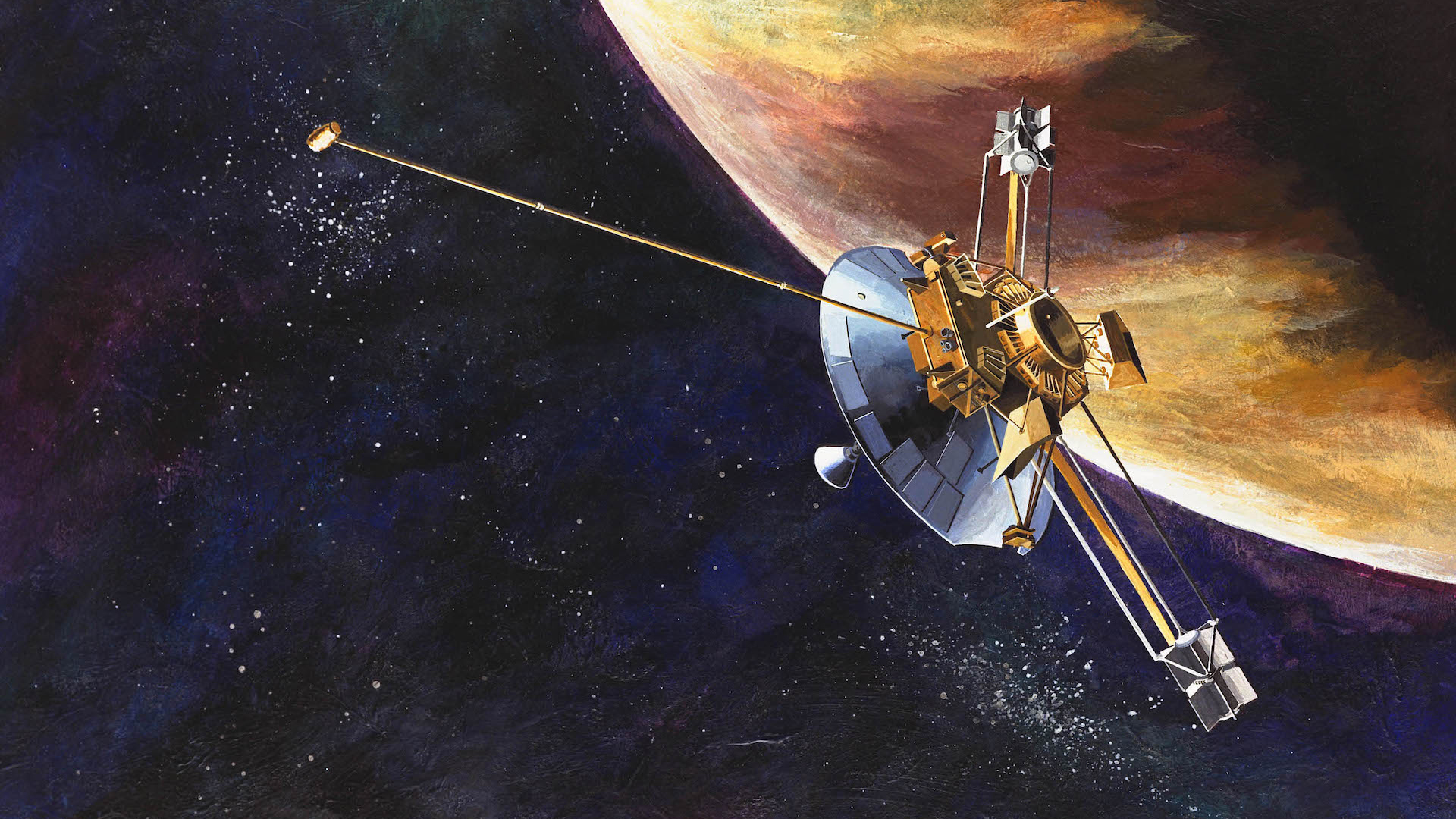 Illustration of the Pioneer 10 unmanned spacecraft.