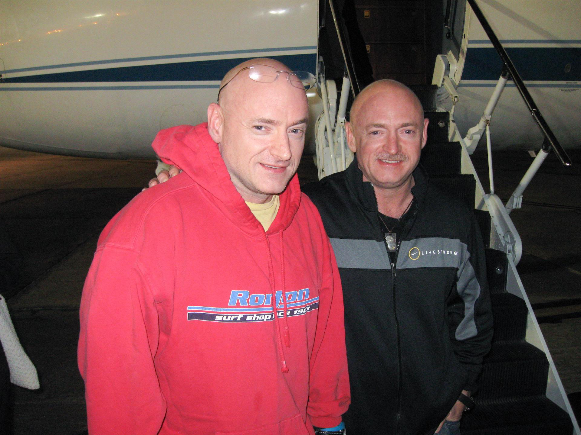 Astronaut Mark Kelly (right) photographed with his twin brother Scott, March 2011. 