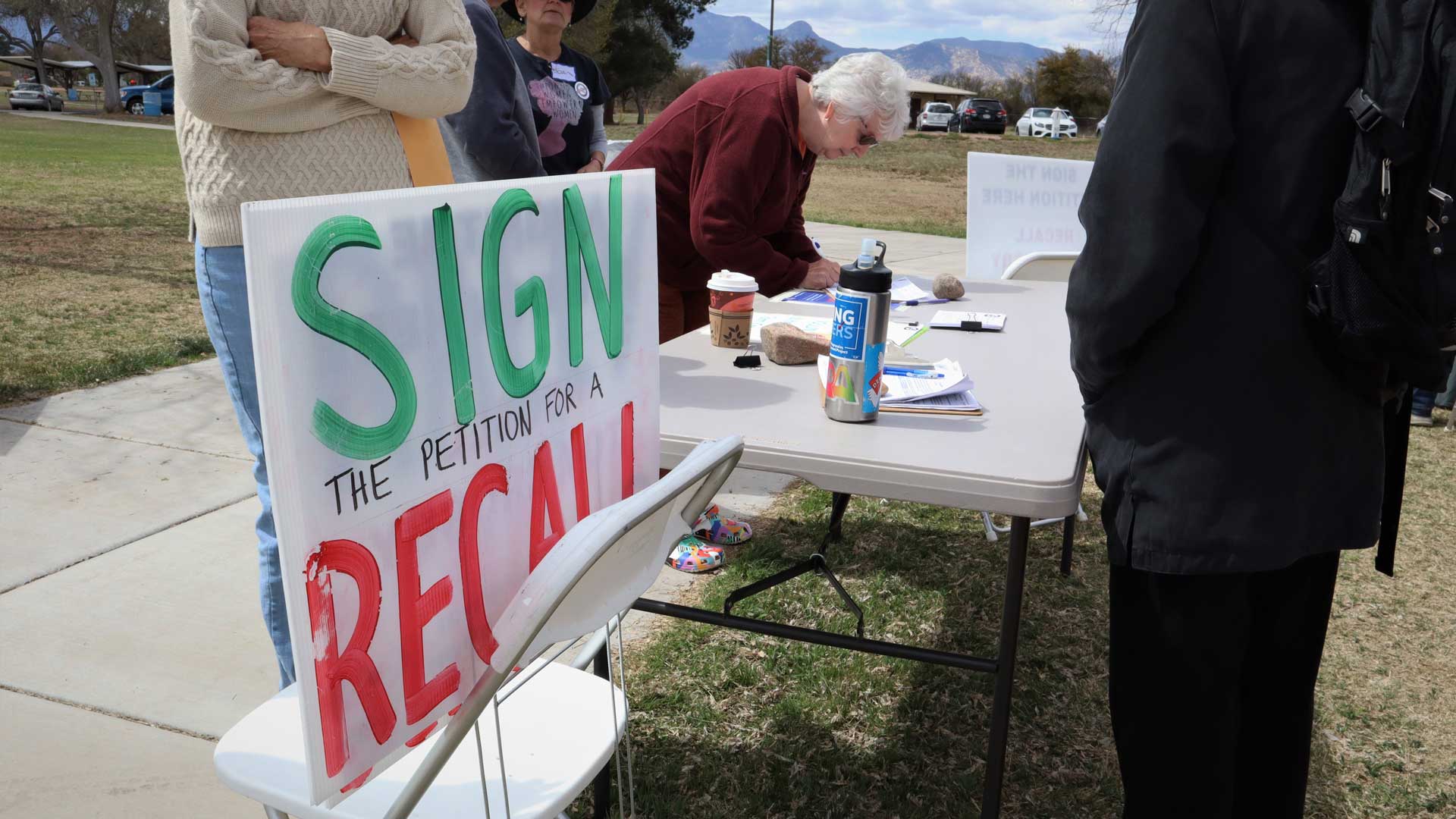 Supporters of the effort to recall Cochise County Supervisor Tom Crosby gather petitions to get the recall on the ballot.  April 2023