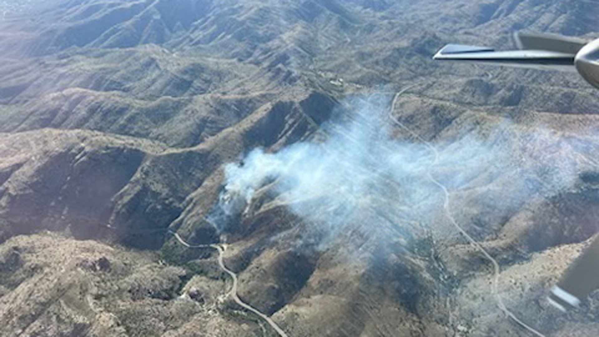 An aerial view of the Molino 2 Fire on Catalina Highway in the Coronado National Forest. April 30, 2023