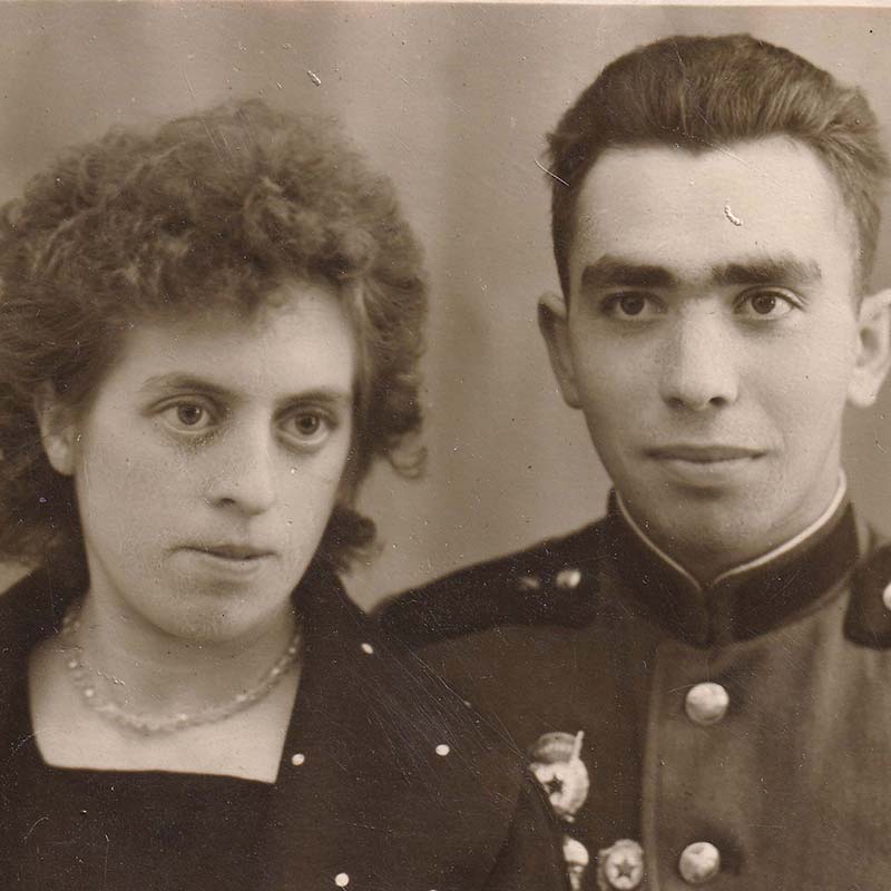 Ida with her husband, Oyser Kvartovskiy. He was one of two Jews in his unit during his three years of military service, from 1962–1964. 