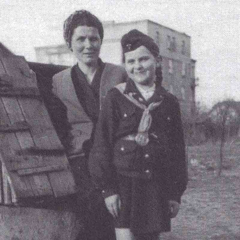 Wanda with her mother after Poland was liberated and the war was over. She is wearing a Girl Scout uniform.