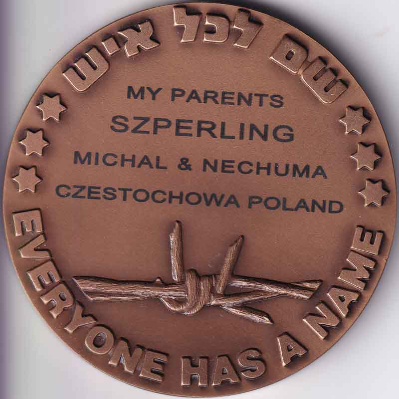 Severin designed this Holocaust memorial medal in memory of his parents. These medals pay tribute to victims and survivors.