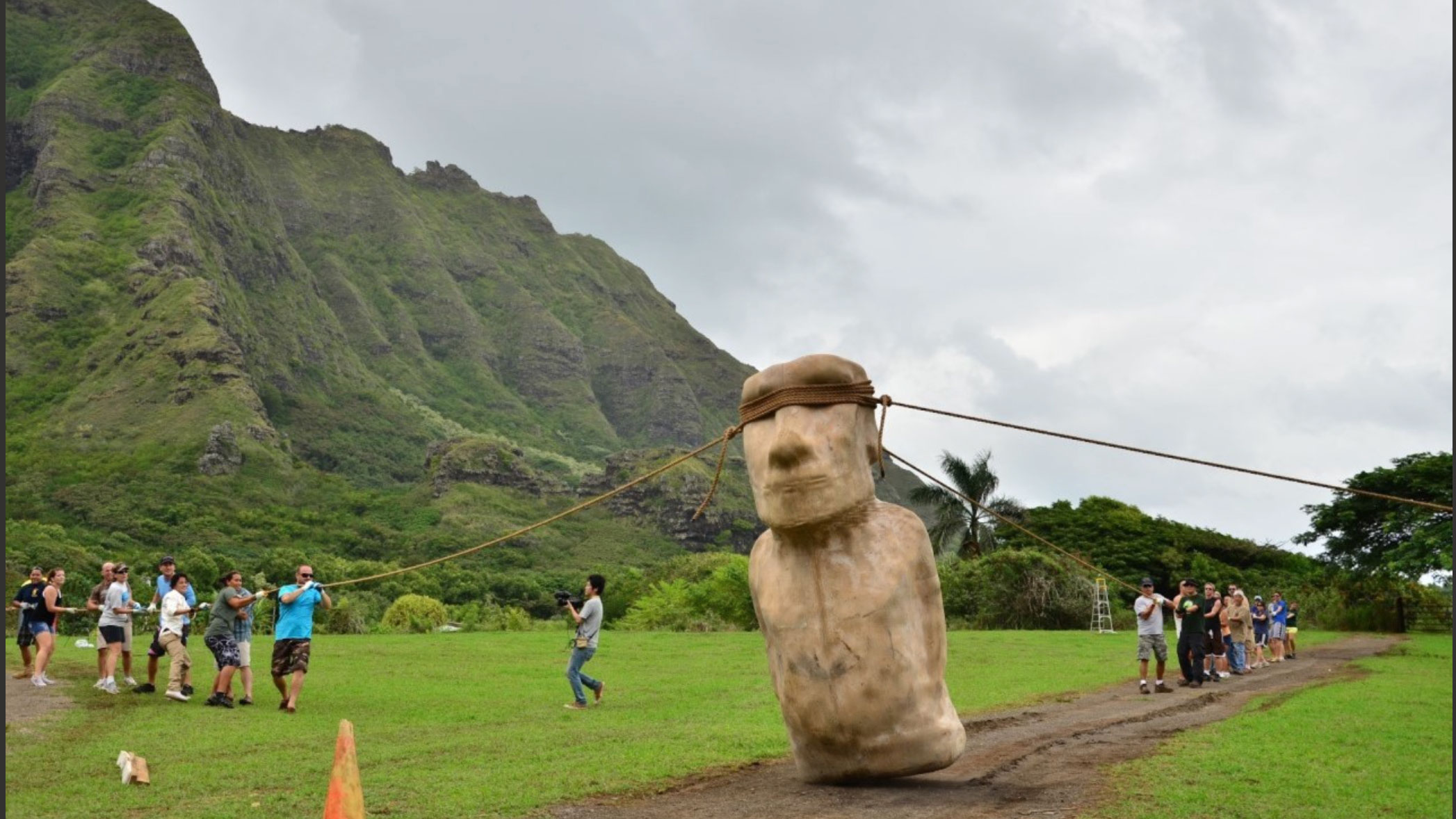 Moving a replica Moai statue on Easter Island