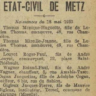 Willy’s birth notice, published in Metz France in 1933.
