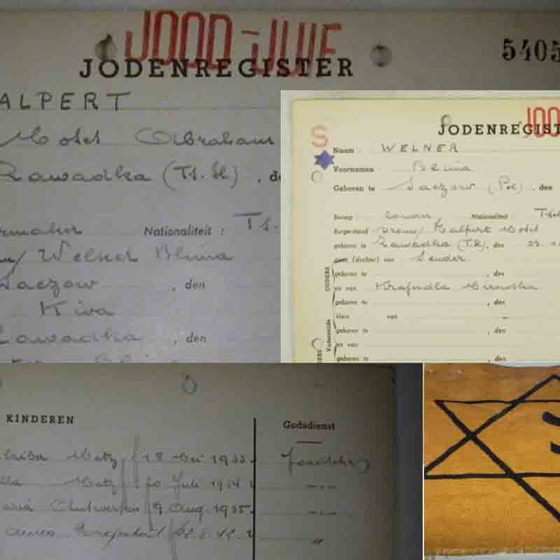 The identity cards belonging to Willy’s parents were discovered in an archive when Willy returned to Belgium searching for information about what happened to them during the Holocaust. Belgian Jews had to have a red stamp on their ID cards in both Dutch and French identifying them as Jews. The Nazis also required them to wear a yellow star at all times on their outer garments.