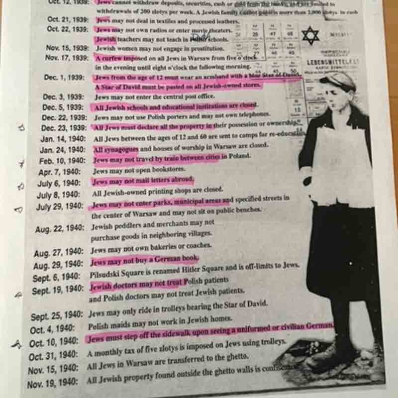When Bertie tells her story to students, she reads them this list of restrictions that the Nazis imposed on Jews in Holland.