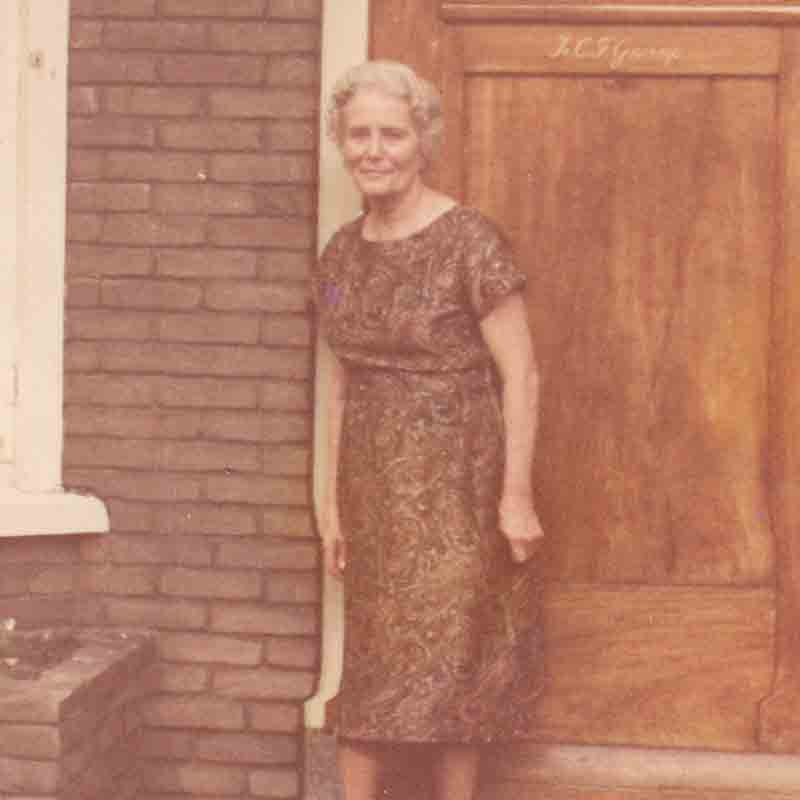 This picture, taken in 1960, shows Jeanette Gnirrep in front her house. This had been Bertie’s most stable home during her tumultuous early years in hiding from the Nazis.