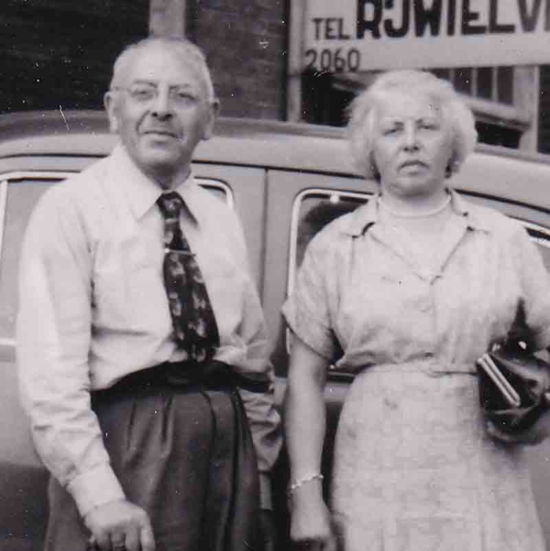 Rosa and Noach Magnus, Bertie’s maternal grandparents, in 1951. They survived the war by hiding, along with Bertie’s parents and aunt, in the apartment of Egbert Star. He was a Dutch Gentile who risked his own life to save them.