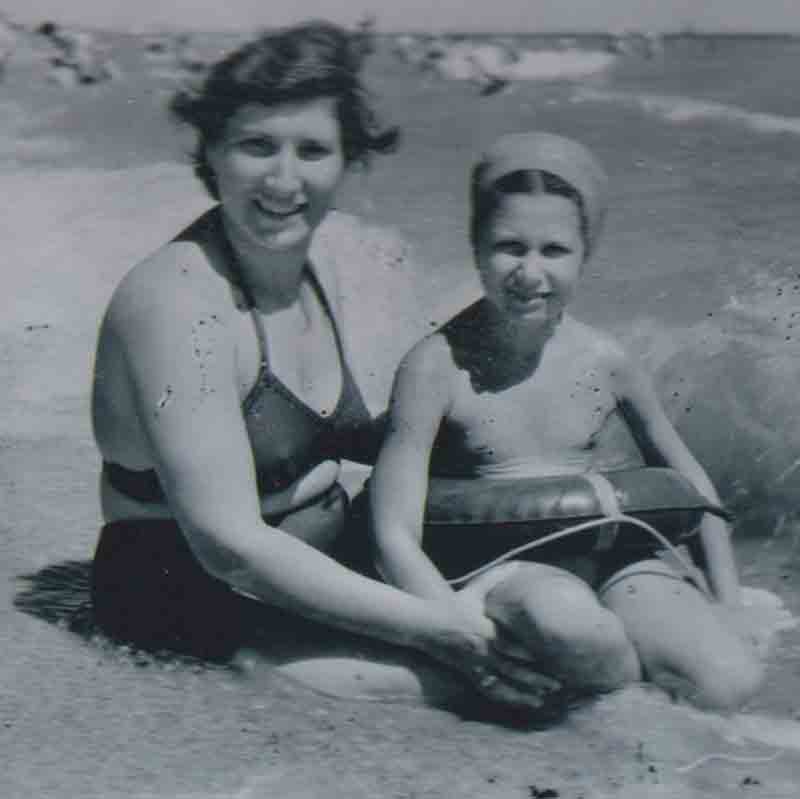 Yulia with daughter, Irina, in 1961, on vacation in Crimea at the Black Sea.