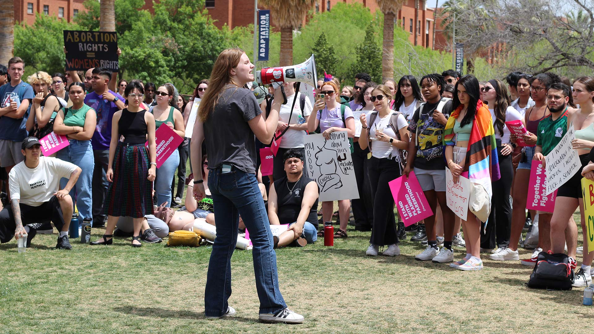 Over 100 UA students gathered on the UA Mall to counter-protest the anti-abortion group, the Center for Bio-Ethical Reform's demonstration "Genocide Awareness Project," that depicted graphic images on Thursday, April 13. 
