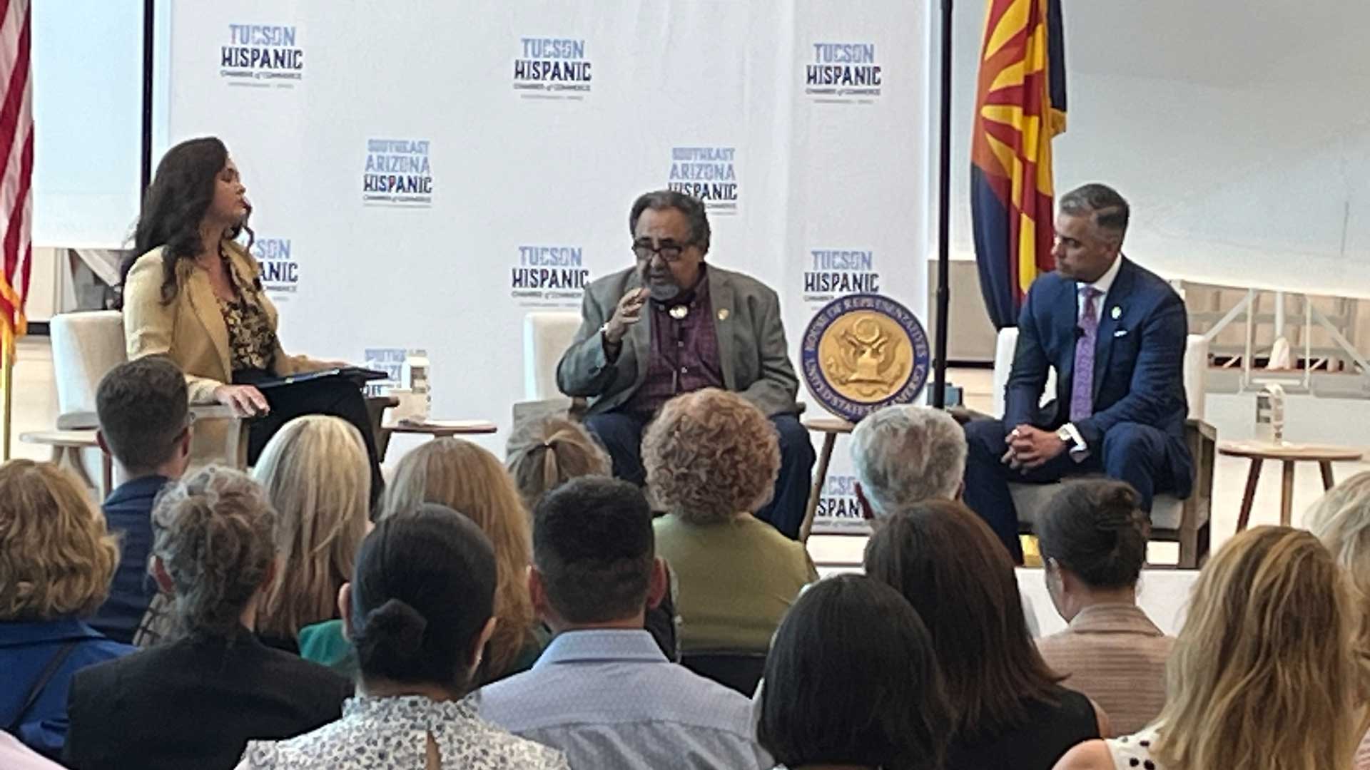 Congressman Raul Grijalva (D) and Congressman Juan Ciscomani (R) talk with the Tucson Hispanic Chamber of Commerce. August 23, 2023