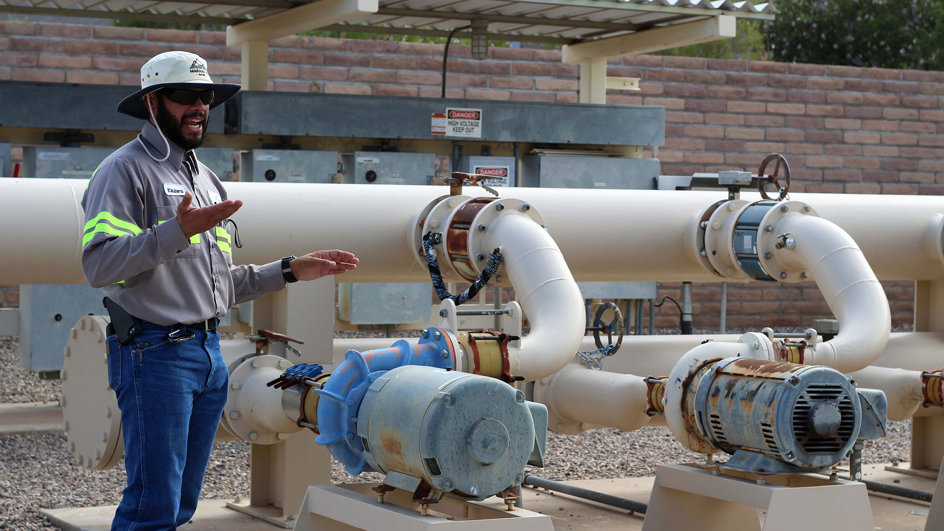 Water Quality Specialist for the Town of Marana Water Department, Kaulana Breitenbach at the Marana Picture Rocks Water Treatment Campus on Thursday, August 10. The water treatment facility has about 18,000 service connections for a population of 50,000. 