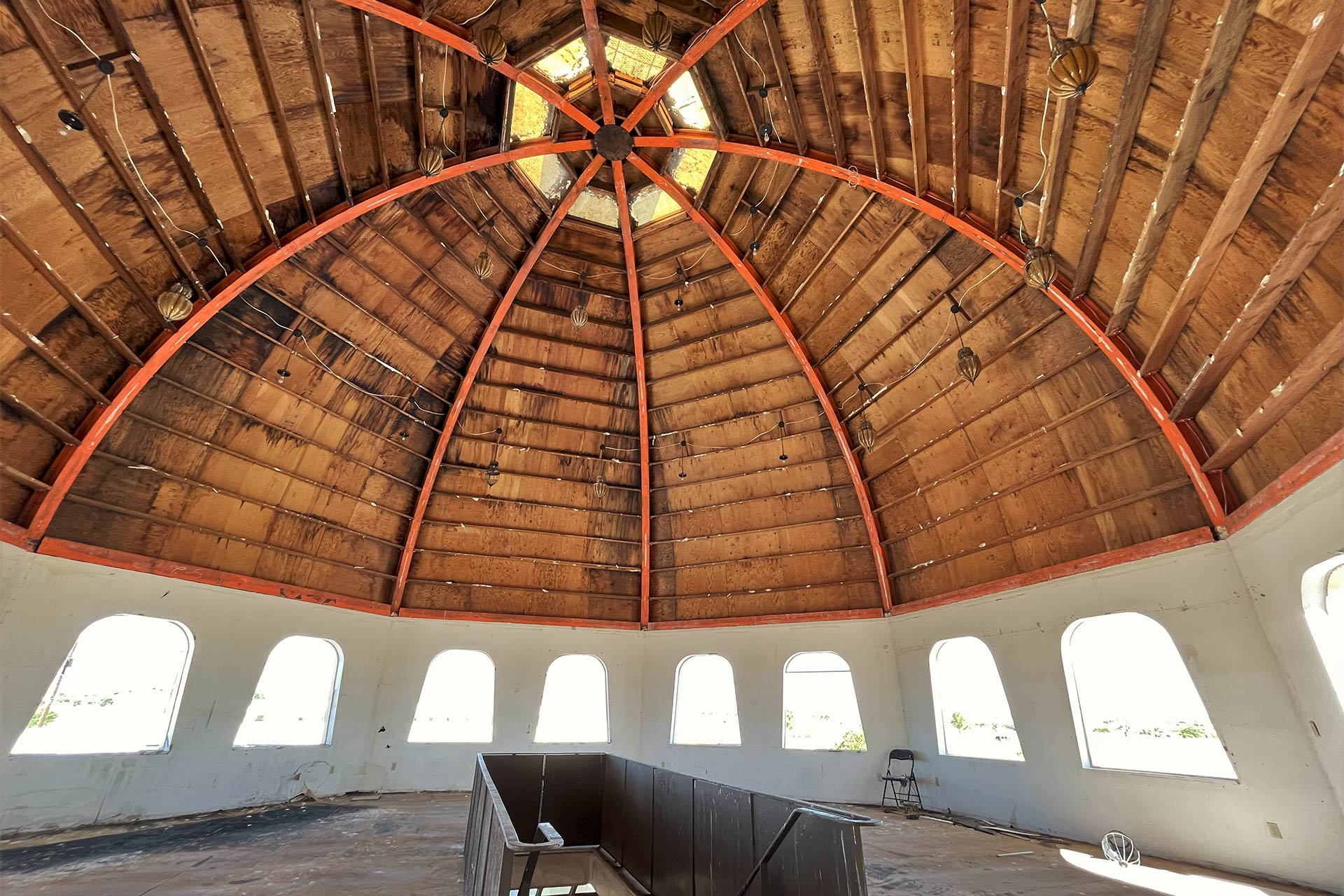 Inside the dome atop of the Tabernacle of the Miracle Valley Bible College in Cochise County, AZ. July 31, 2023. 