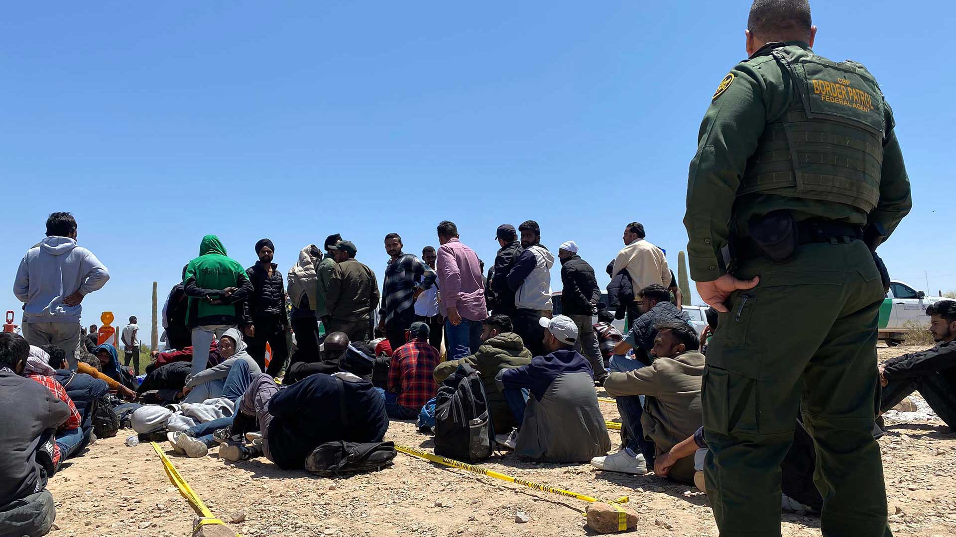 Border Patrol process migrants near Lukeville on May 10, 2023.