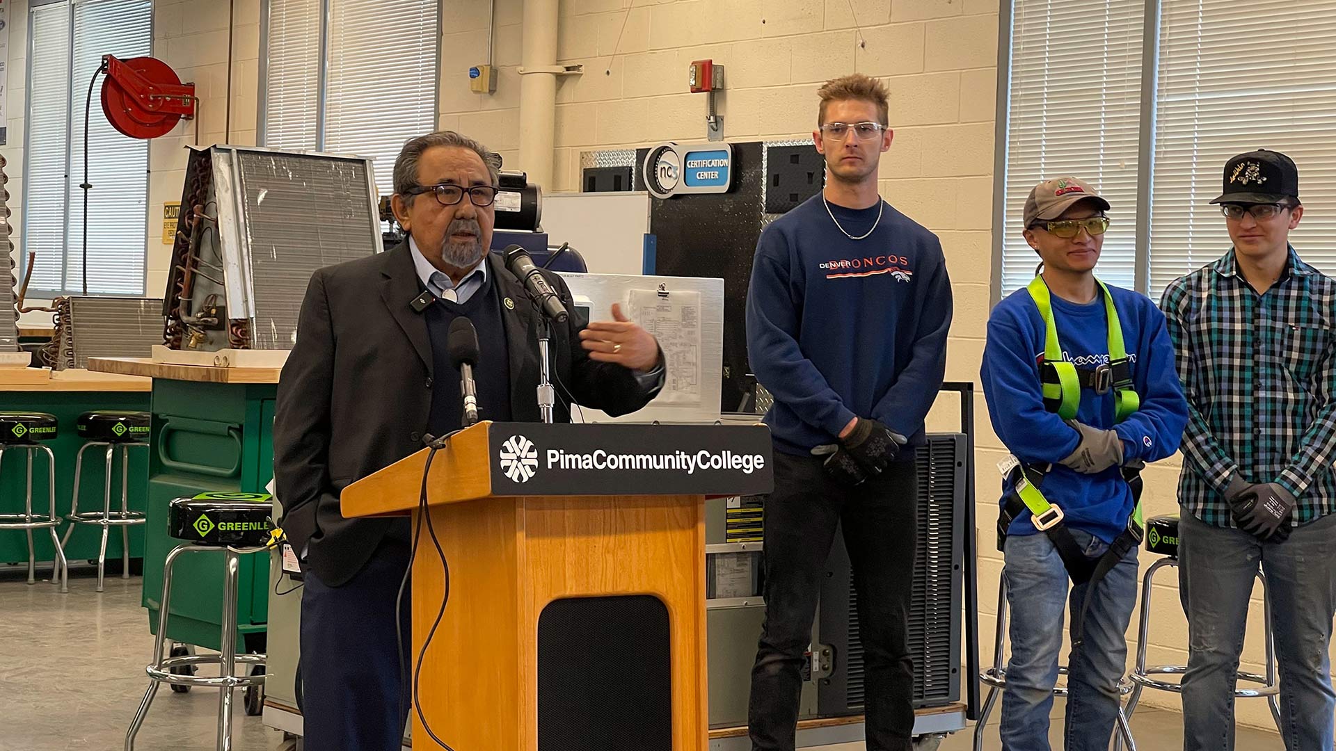 Congressman Raúl Grijalva speaks to HVAC students at Pima Community College in Tucson, Ariz., on Thursday, Jan. 25, 2024. 