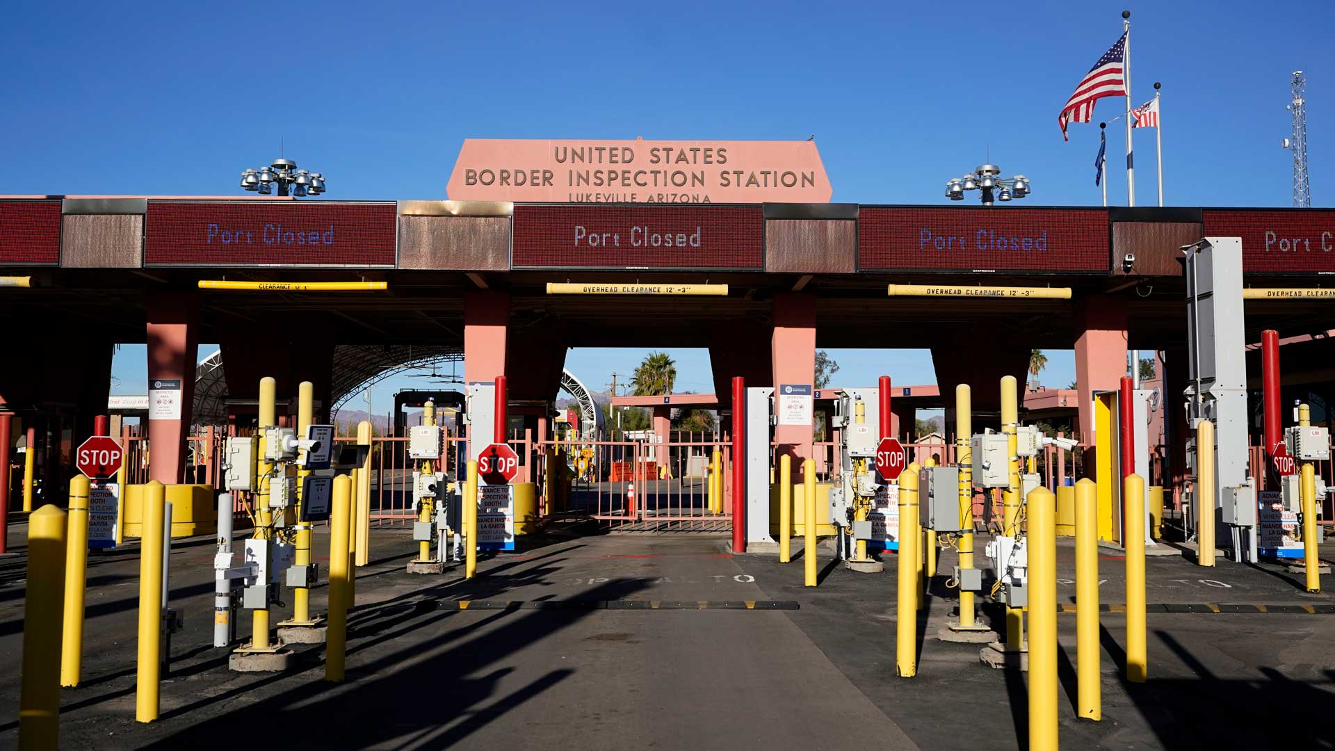 The border crossing sits closed Dec. 15, 2023, at Lukeville, Ariz. 