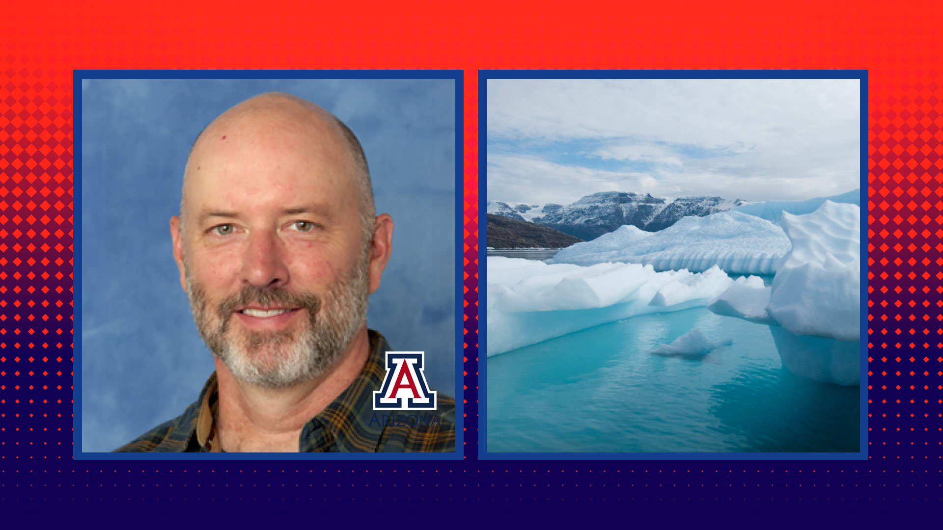 LEFT: University of Arizona planetary scientist Jack Holt. RIGHT: Melting glacier ice in Greenland.