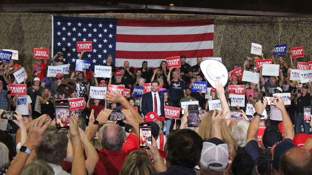 Republican Vice Presidential candidate JD Vance speaks at a rally at the Pima County Fairgrounds on Tuesday, Oct. 22, 2024. 