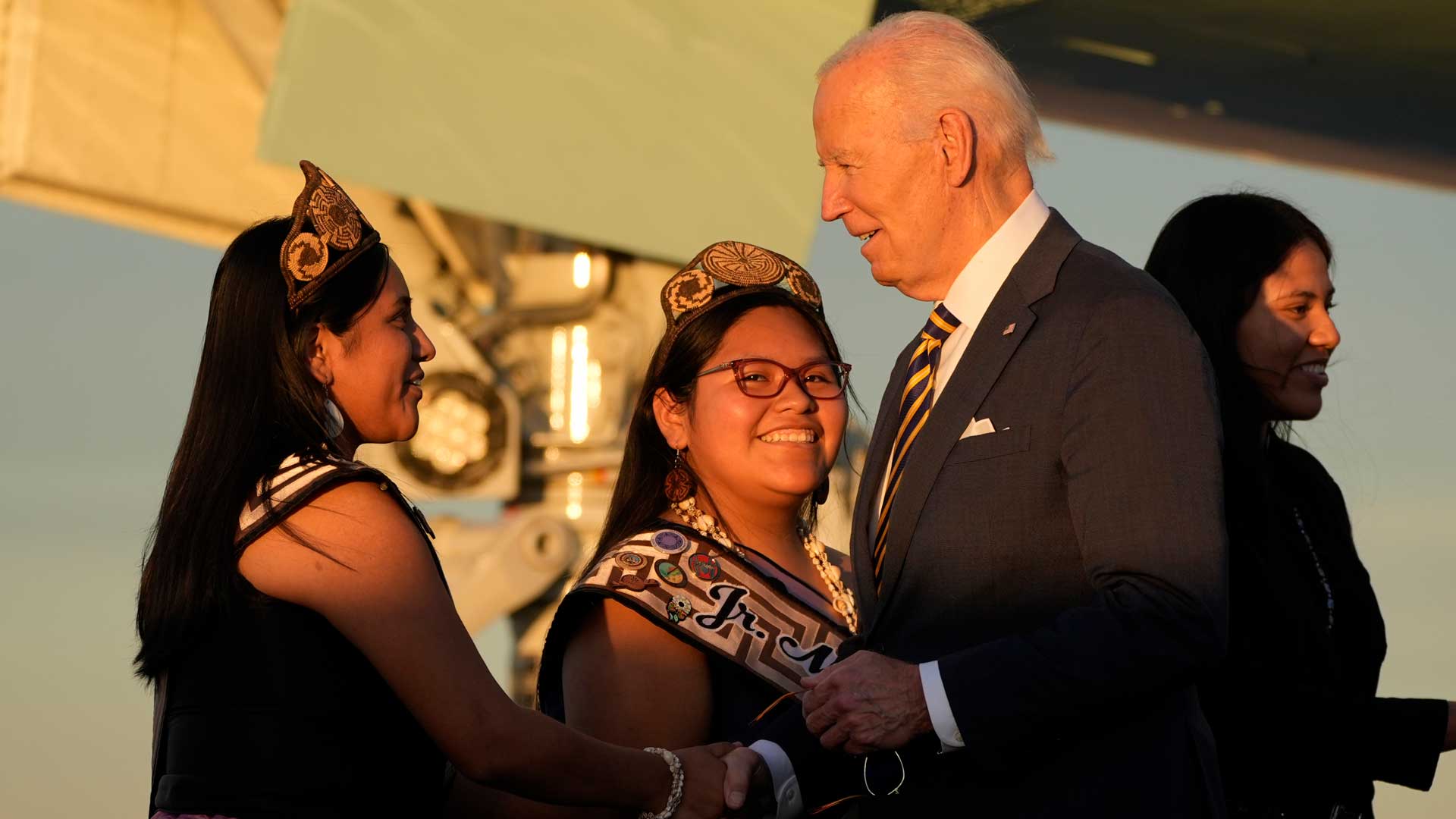 President Joe Biden greets people as he arrives at Phoenix Sky Harbor International Airport, Thursday, Oct. 24, 2024 in Phoenix. 