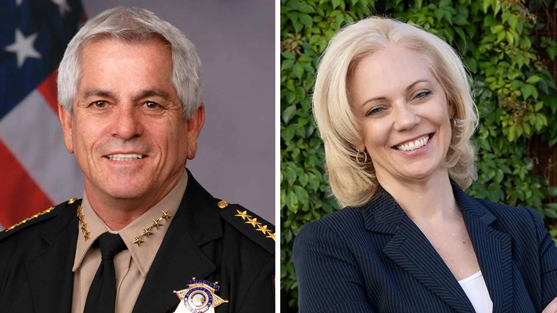 Incumbent Chris Nanos (D - left) and challenger Heather Lappin (R - right) are both running for Pima County Sheriff.