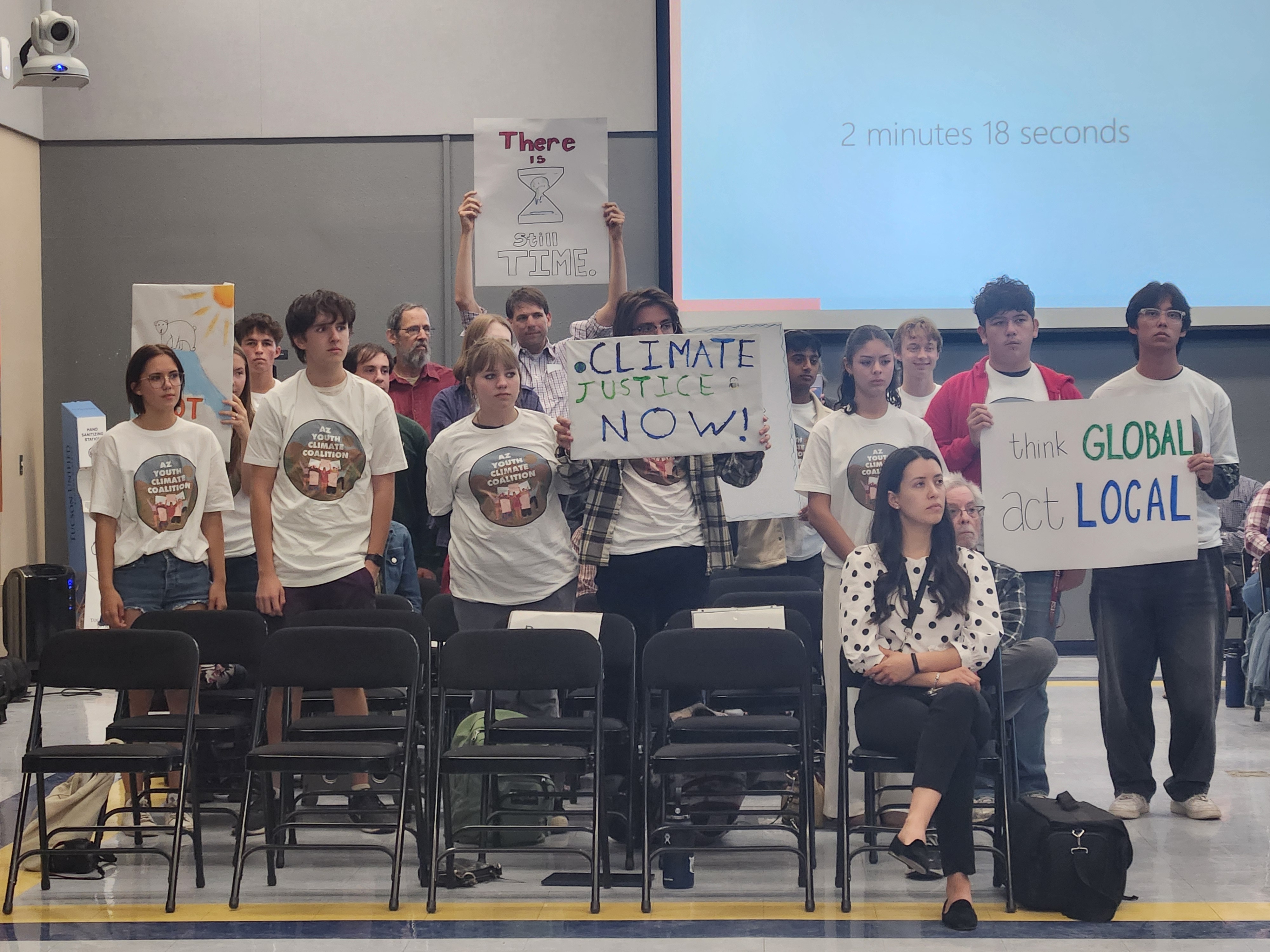 Arizona Youth Climate Coalition members at the Tucson Unified School District Governing Board meeting in Tucson, Ariz., on Tuesday, Oct. 29, 2024. Local students showed support for the passage of the TUSD Climate Resolution Act, which was researched, written and lobbied by students aged 13-20. 