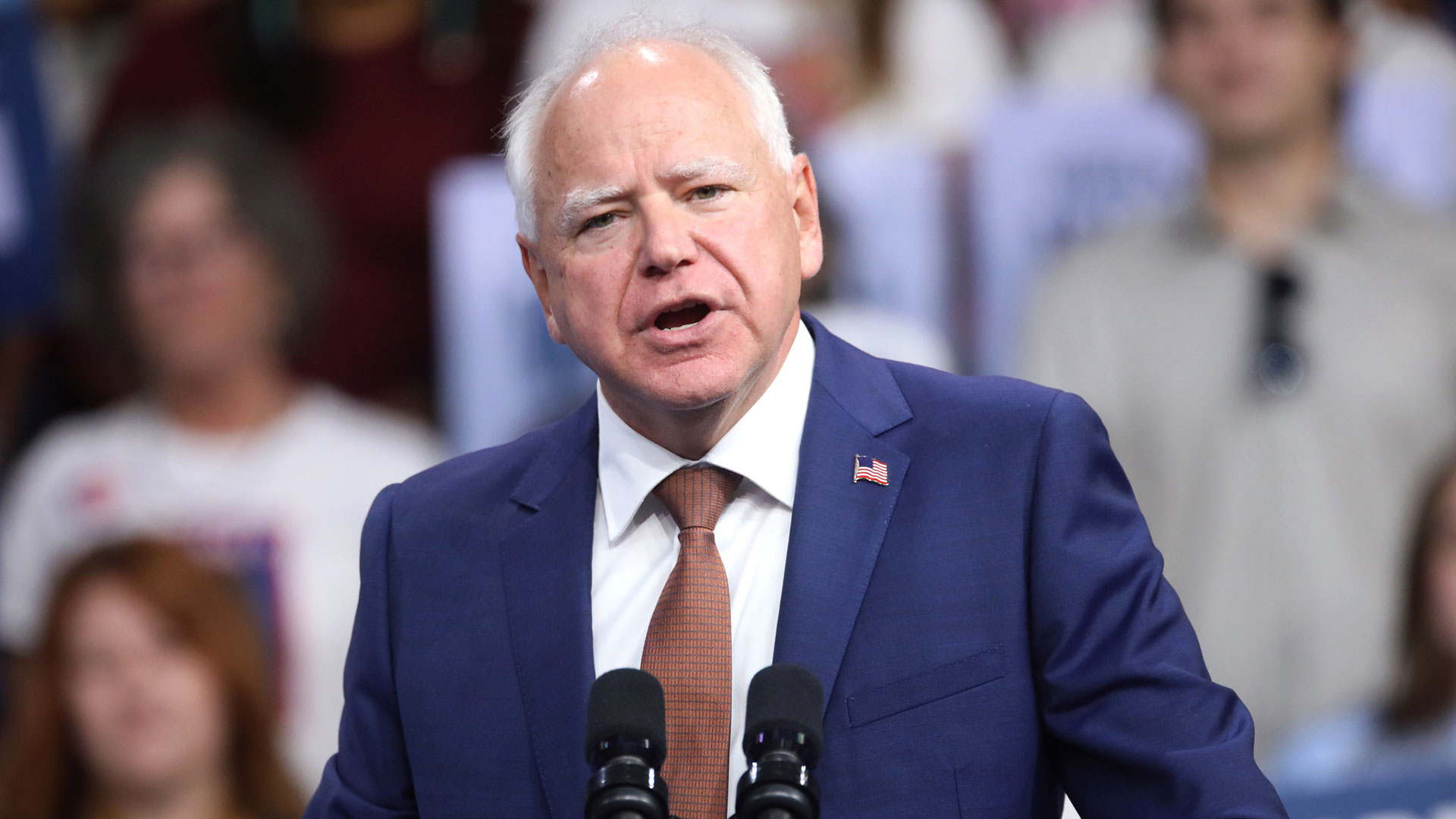 Governor Tim Walz speaking at a campaign rally in Glendale, Ariz., on Aug. 9, 2024.