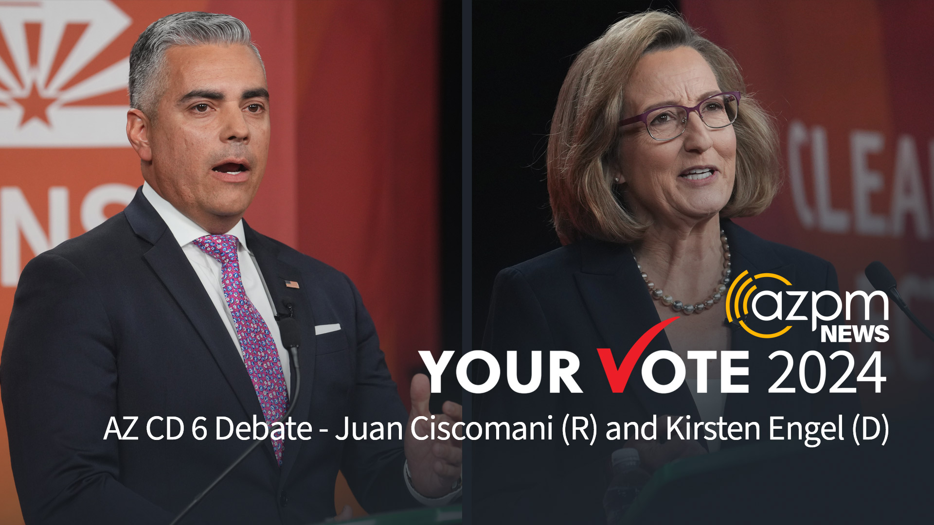 Incumbent Juan Ciscomani (R - left) and challenger Kirsten Engel (D - right) discuss the issues during an Arizona Clean Elections Debate on October 8, 2024. The two candidates are battling for Arizona Congressional District 6. 