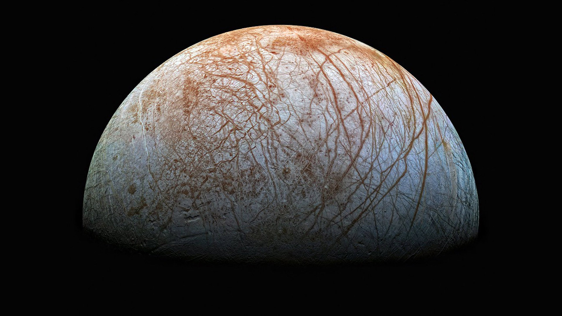 Photo of Europa from NASA's Galileo spacecraft, 1998.