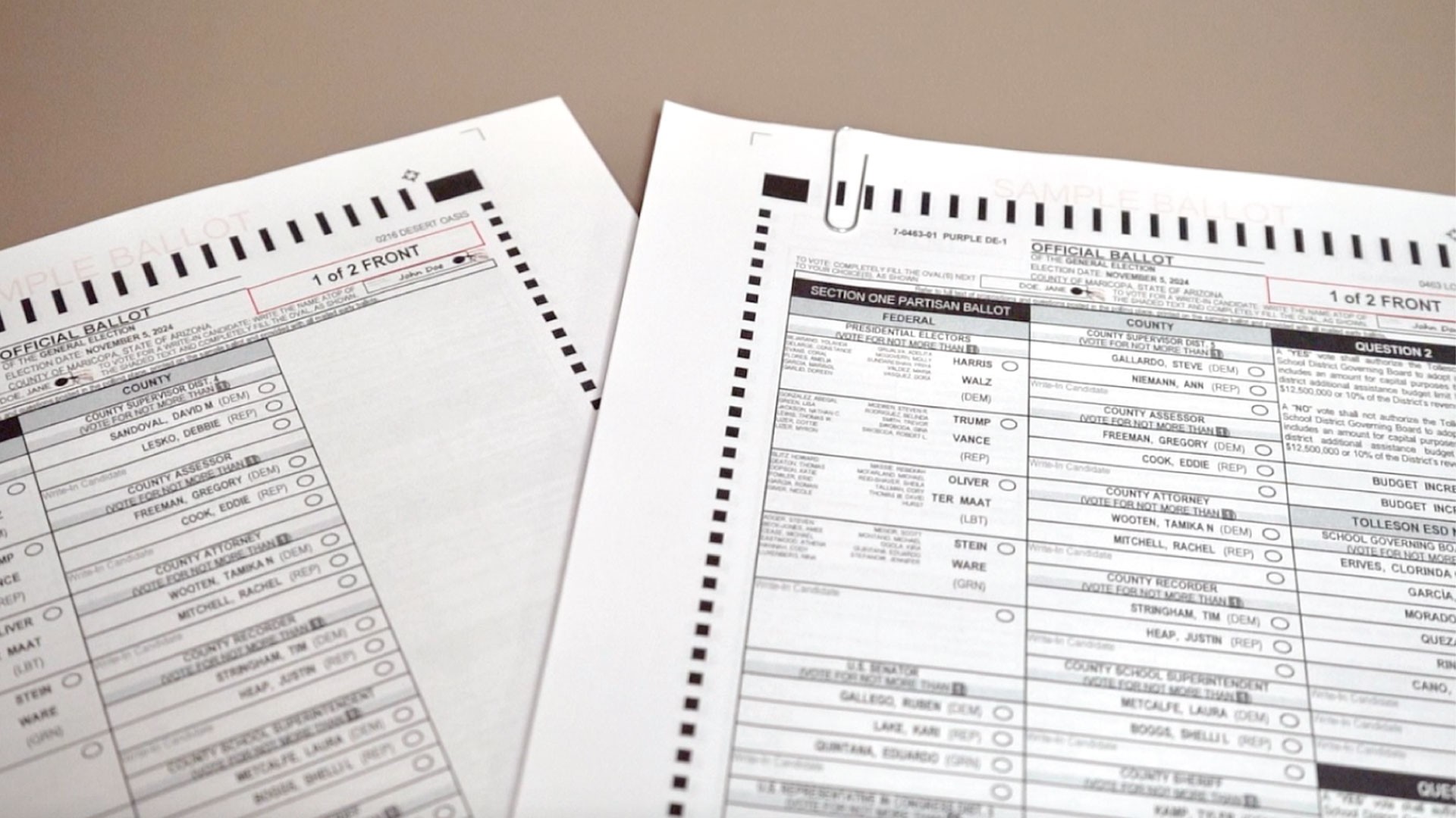 Maricopa County 2-page ballot