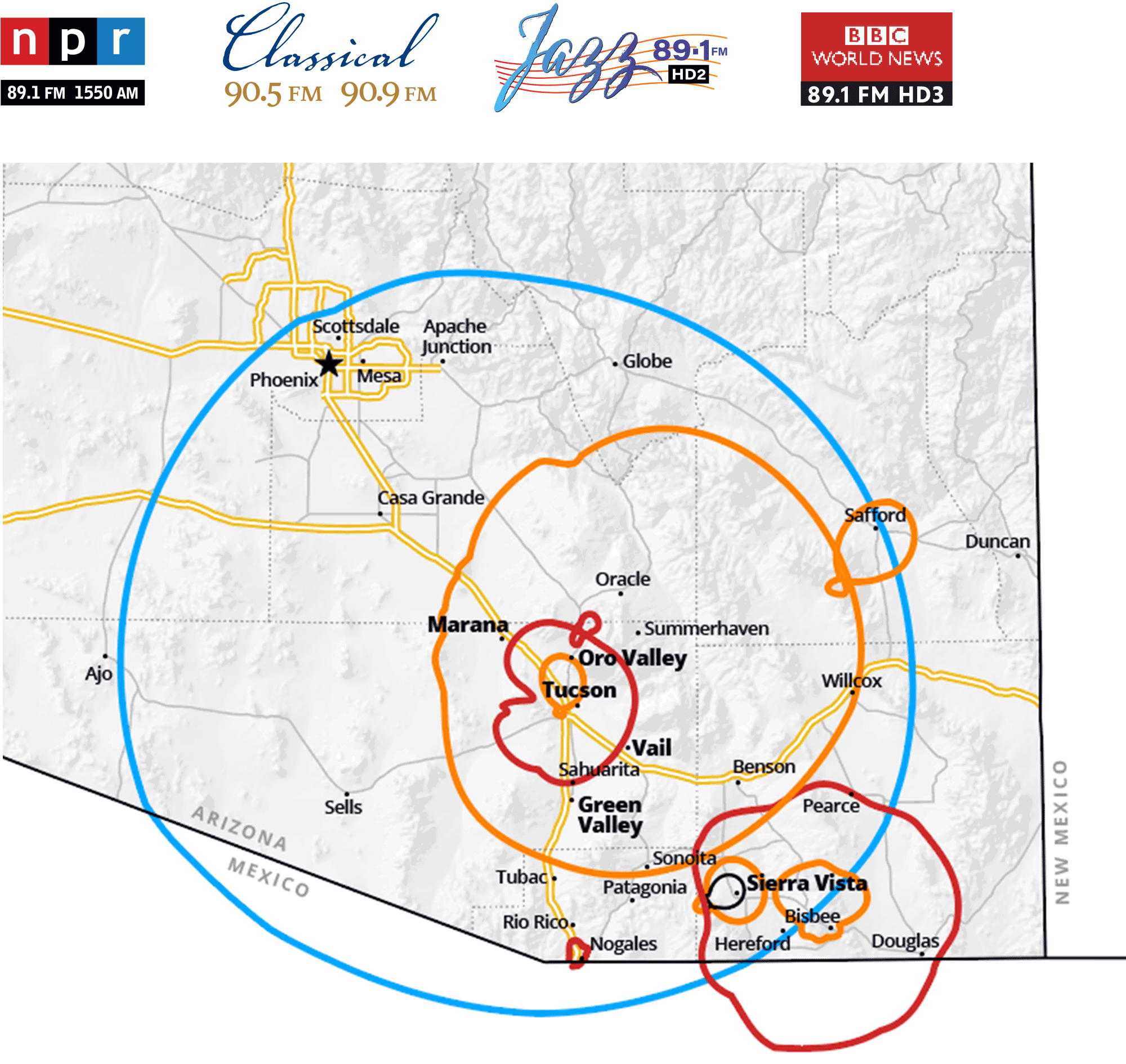 AZPM Radio Coverage Map