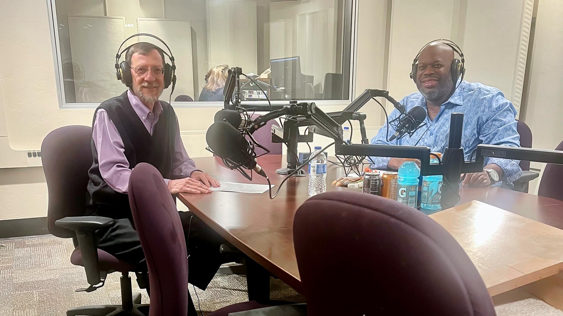 Opera singer Morris Robinson (right) is interviewed by AZPM's Andy Bade (left).